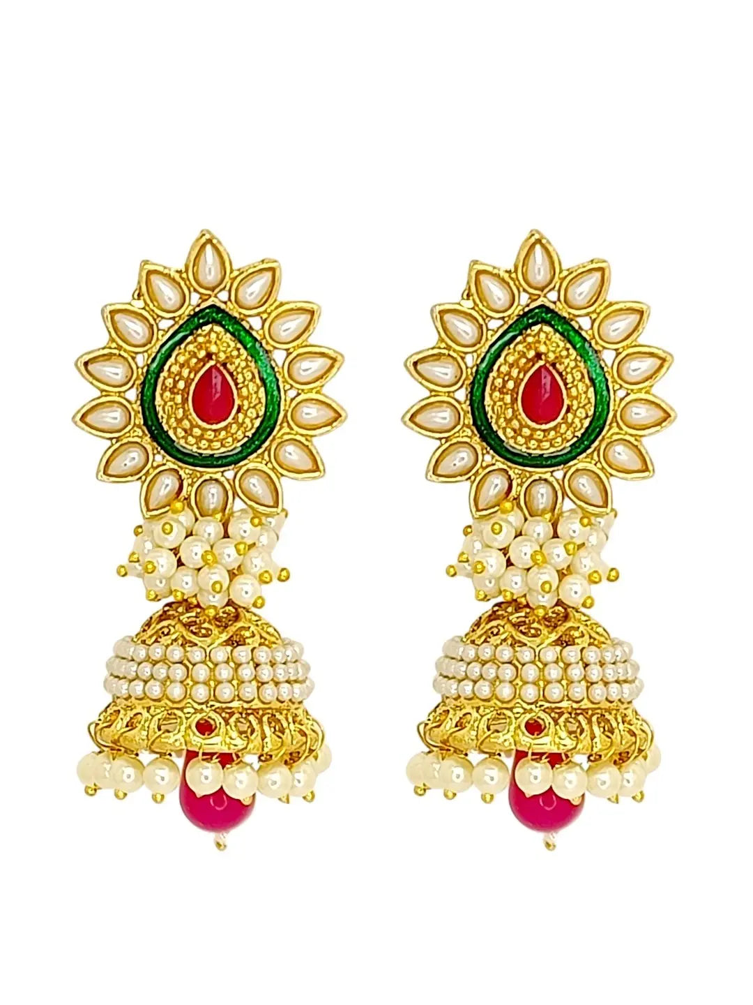 Gold Plated Traditional Moti Jhumka Earrings