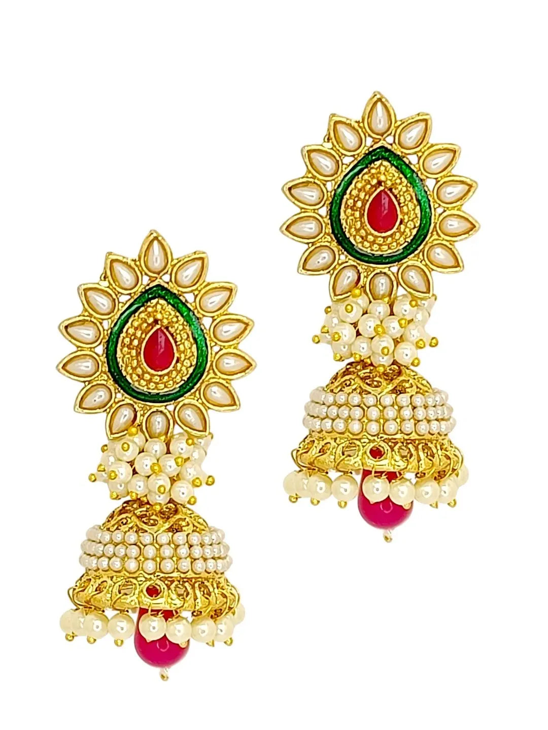 Gold Plated Traditional Moti Jhumka Earrings