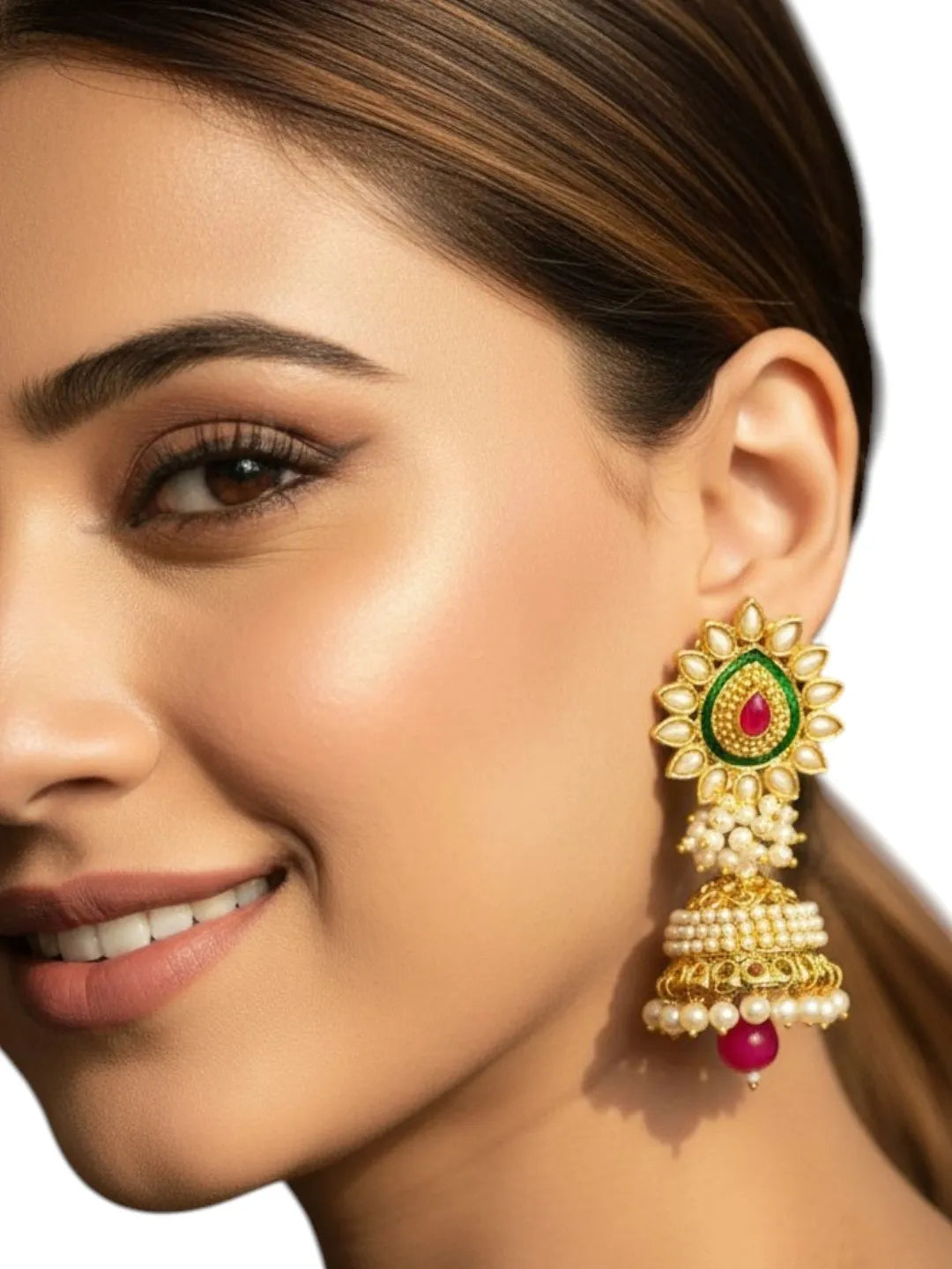 Gold Plated Traditional Moti Jhumka Earrings
