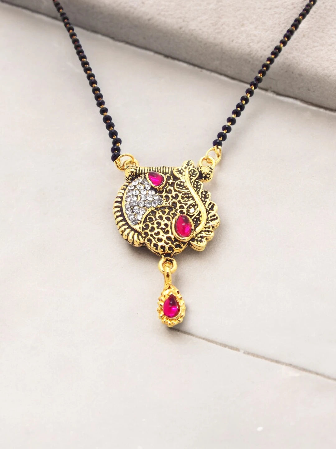 Antique Gold & Red Stone CZ Mangalsutra