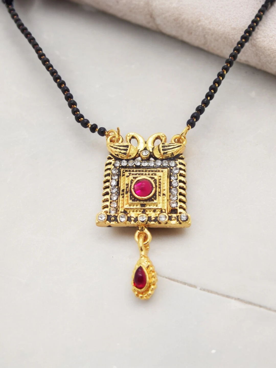 Antique Square & Red Stone CZ Mangalsutra