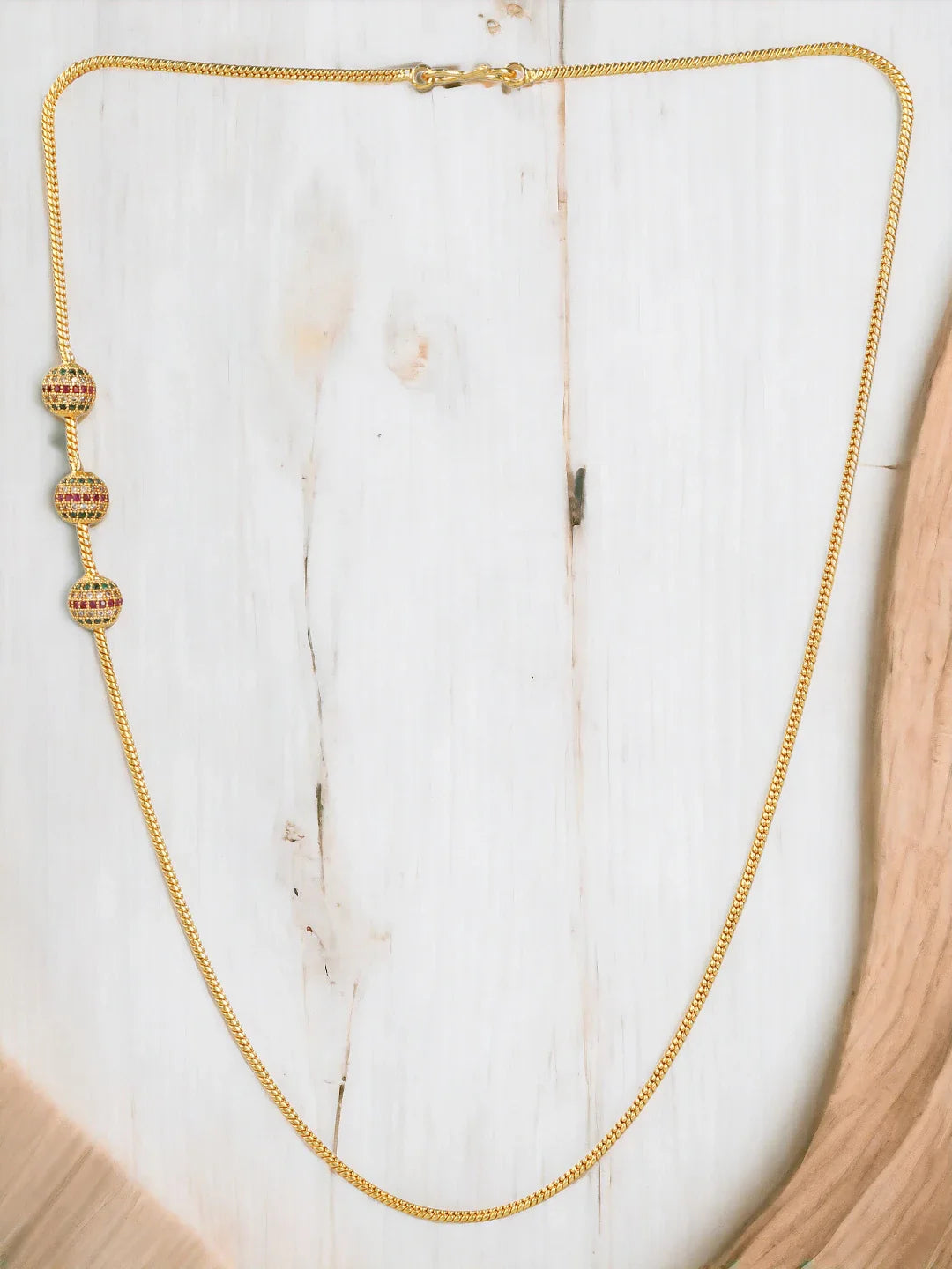 Gold Plated 3 Ball Cz Necklace Chain