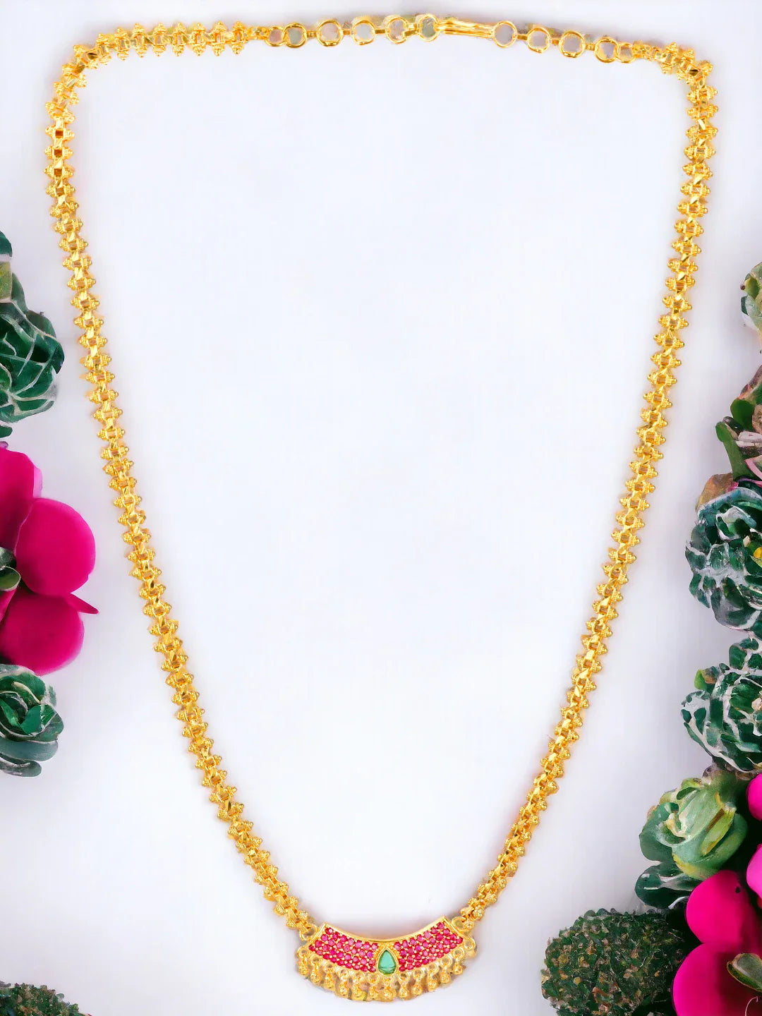 Gold Plated Ruby Cz Necklace Chain