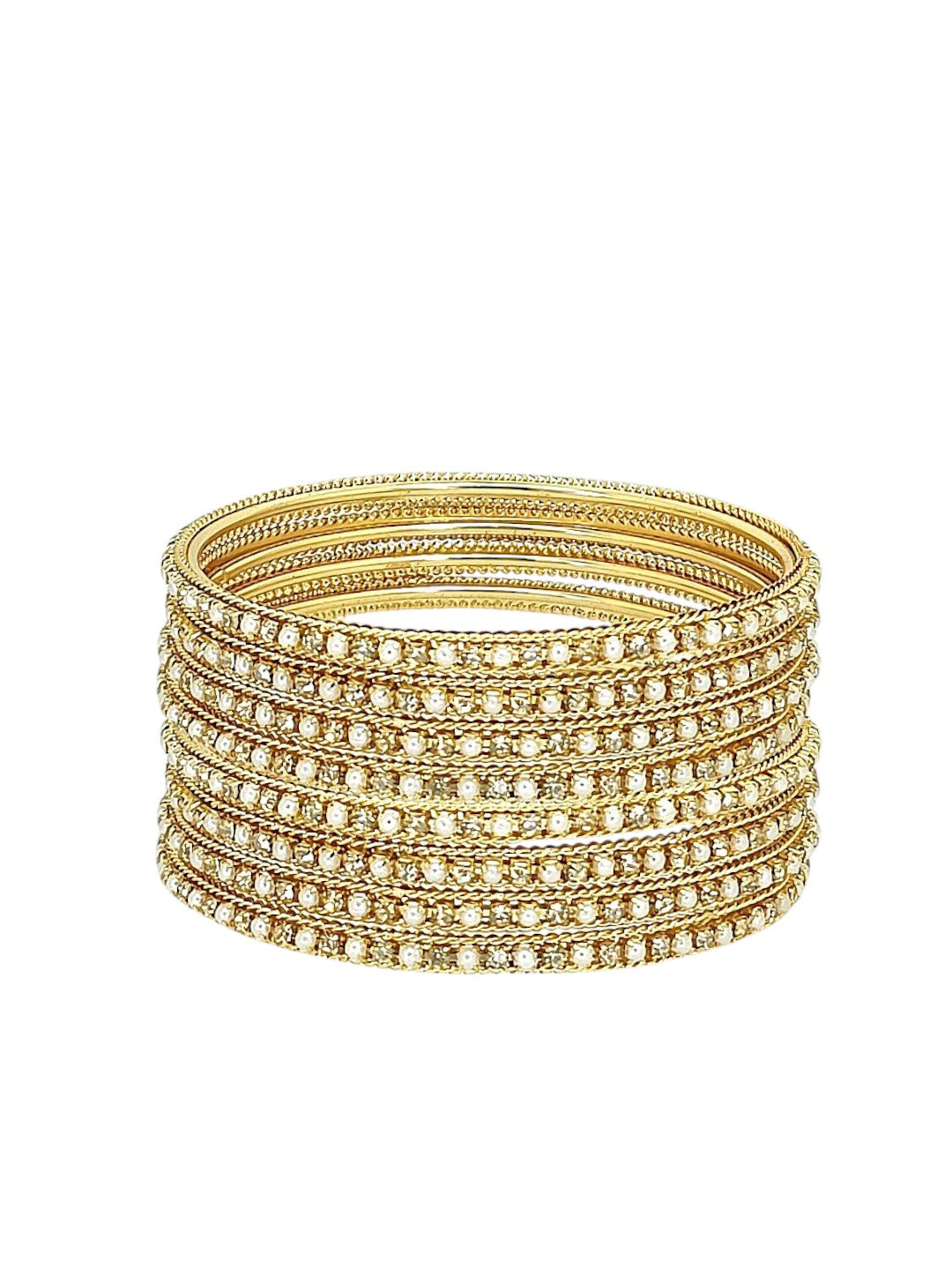 Set Of 8 Gold Plated CZ Beads Studded Bangle Set