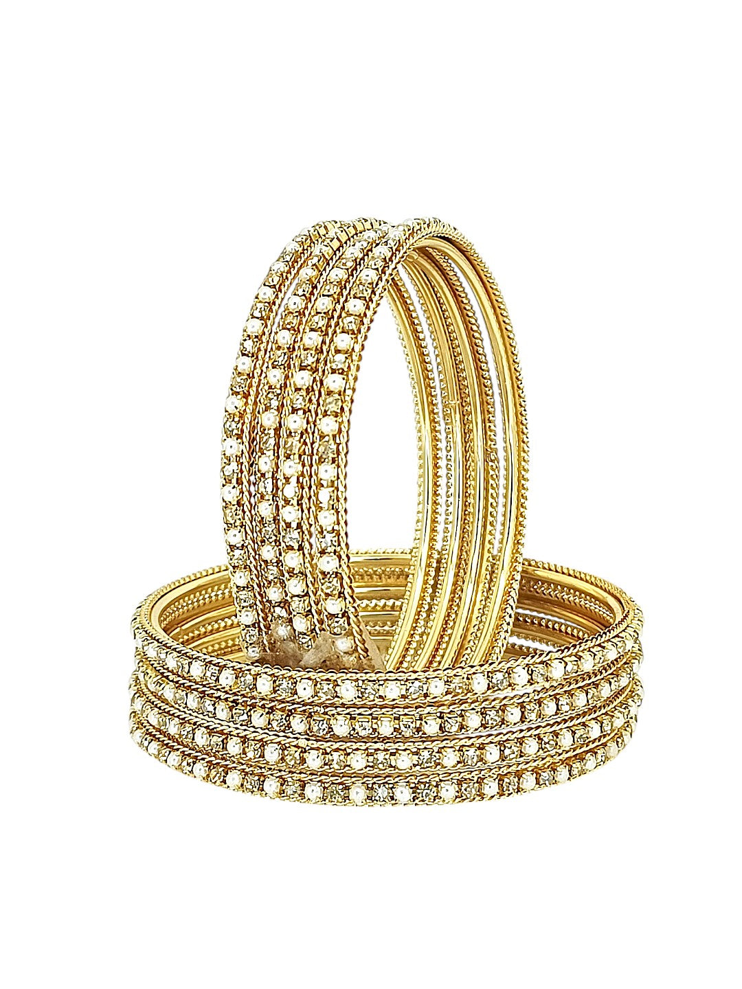 Set Of 8 Gold Plated CZ Beads Studded Bangle Set