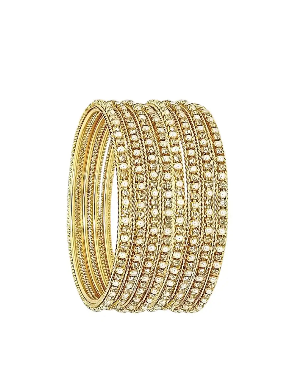 Set Of 8 Gold Plated CZ Beads Studded Bangle Set