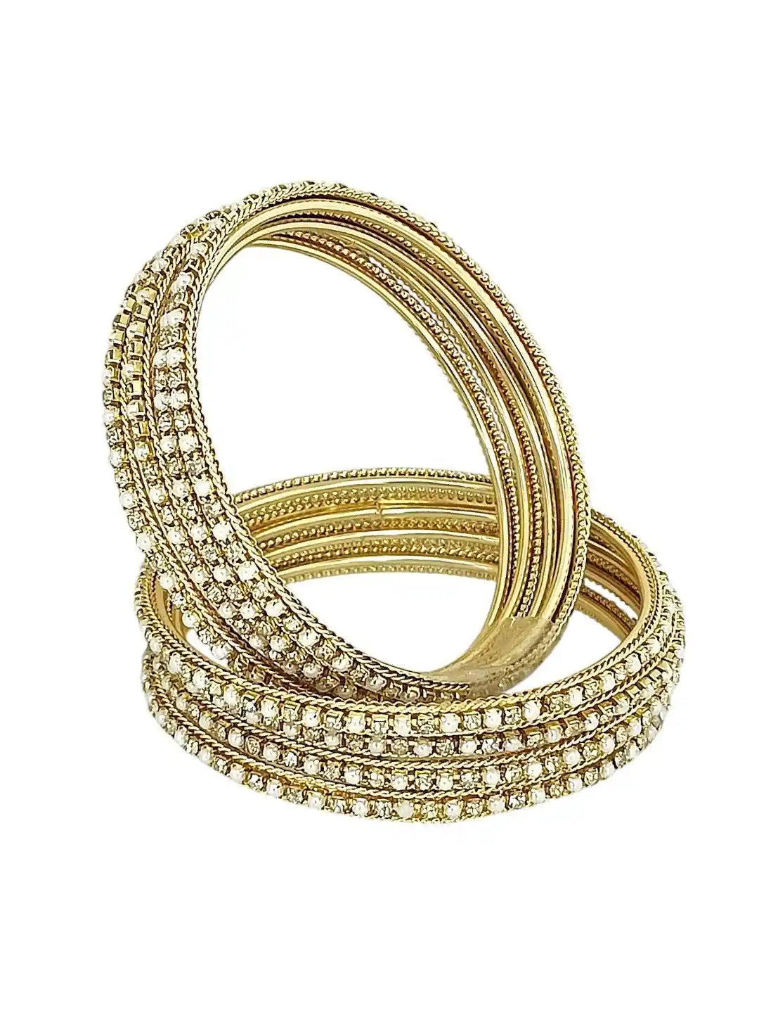 Set Of 8 Gold Plated CZ Beads Studded Bangle Set