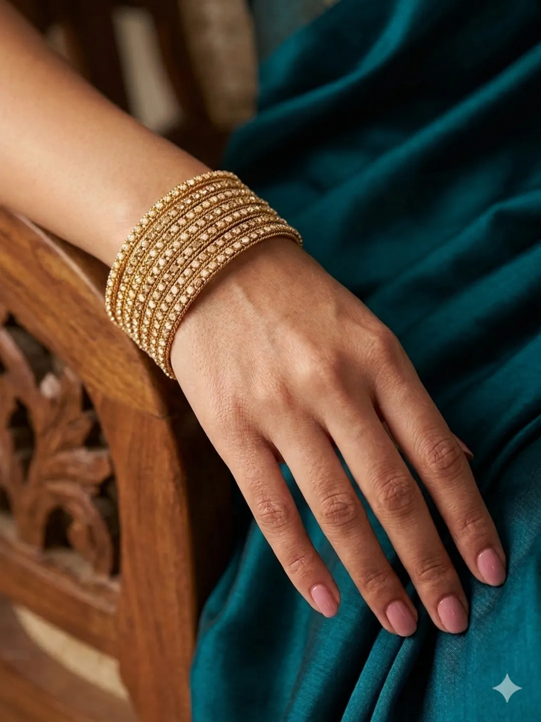 Set Of 8 Gold Plated CZ Beads Studded Bangle Set