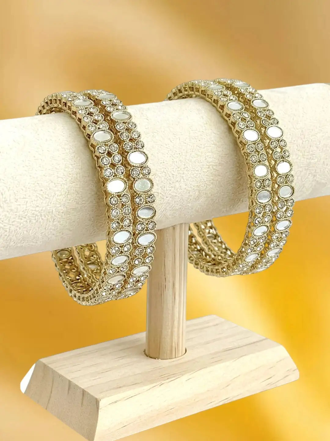Set Of 4 Gold Plated Oval Mirror CZ Bangle Set