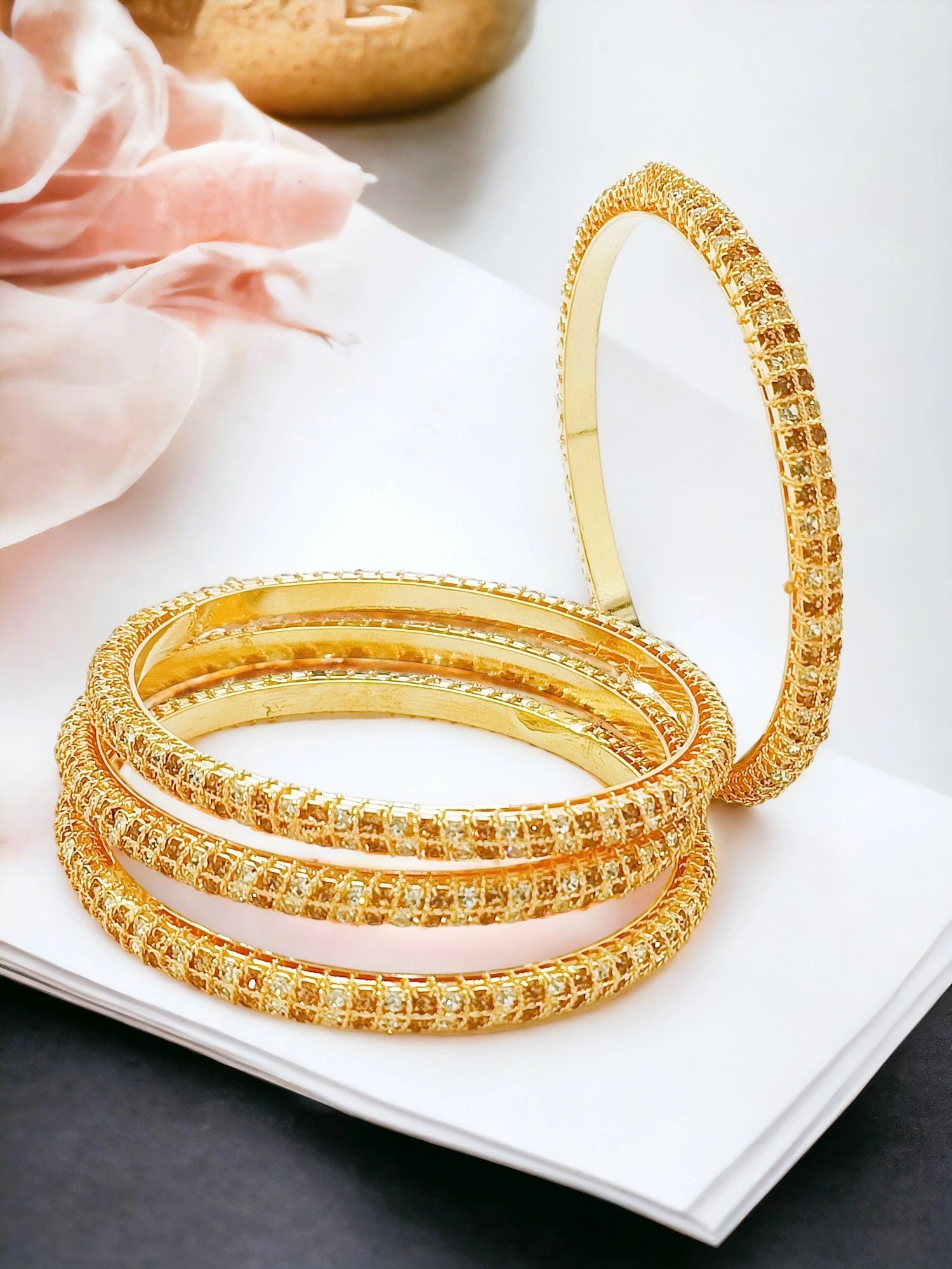 Rose Gold Plated LCT Stone 4Pc Bangle
