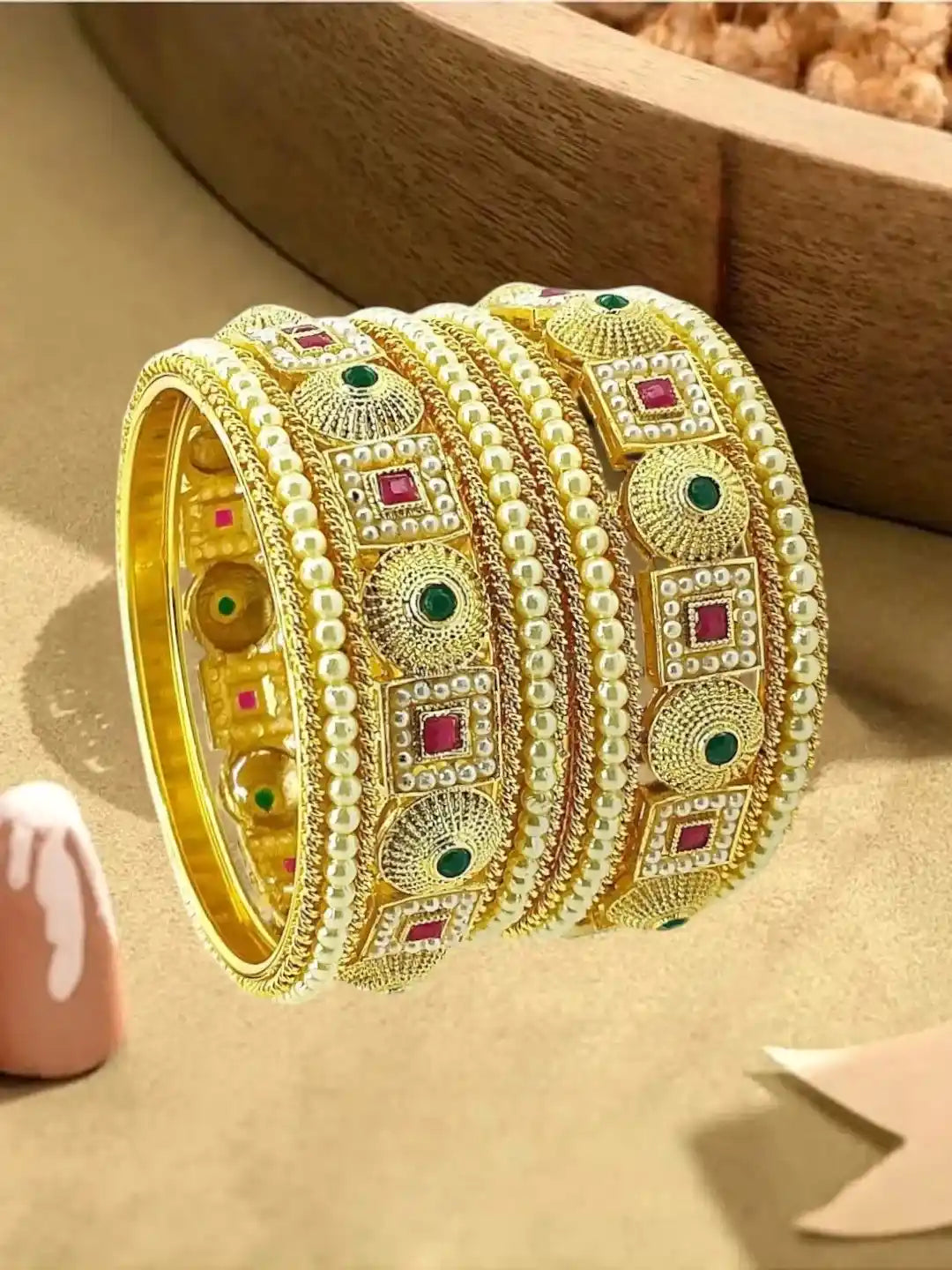 Gold Plated Set Of 6 Multicolor Traditional Bangles