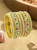 Gold Plated Set Of 6 Multicolor Traditional Bangles