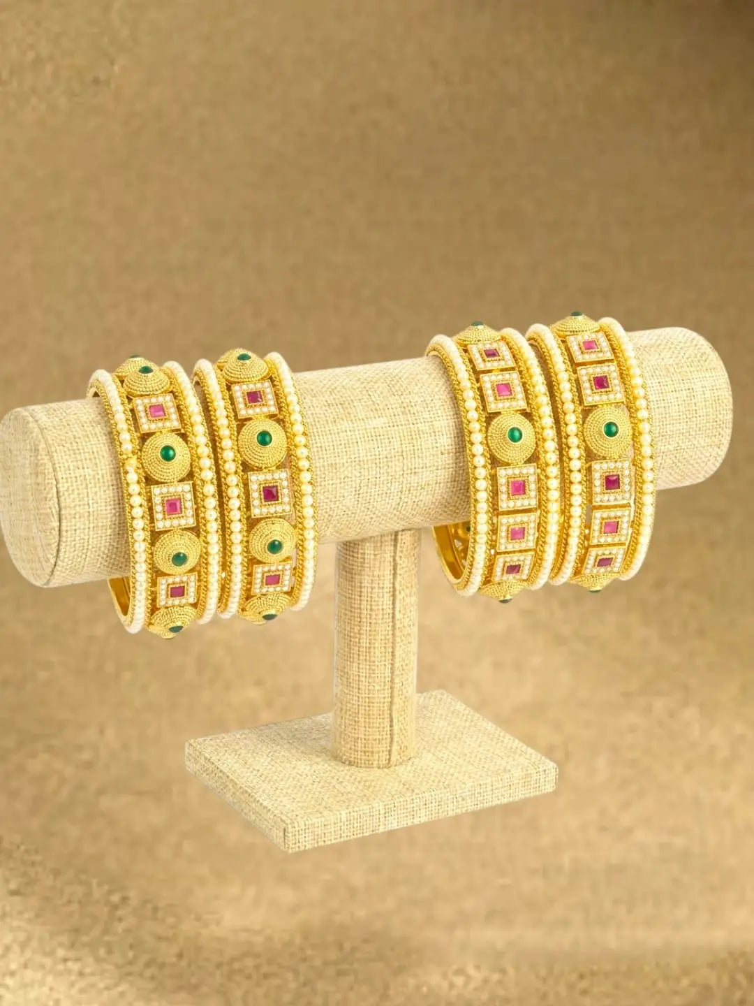 Gold Plated Set Of 6 Multicolor Traditional Bangles