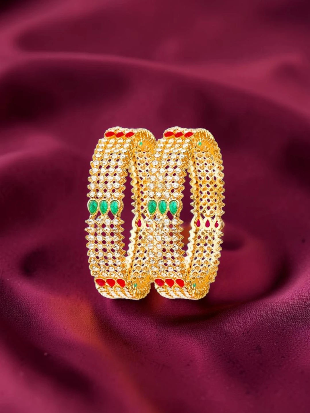 Set Of 2 Gold Plated With Stone Studded