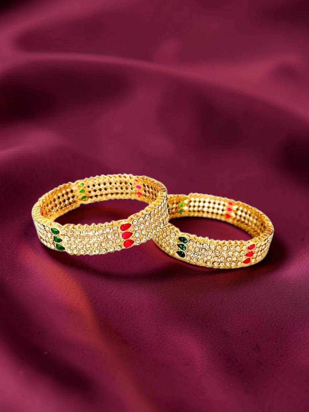 Set Of 2 Gold Plated With Stone Studded