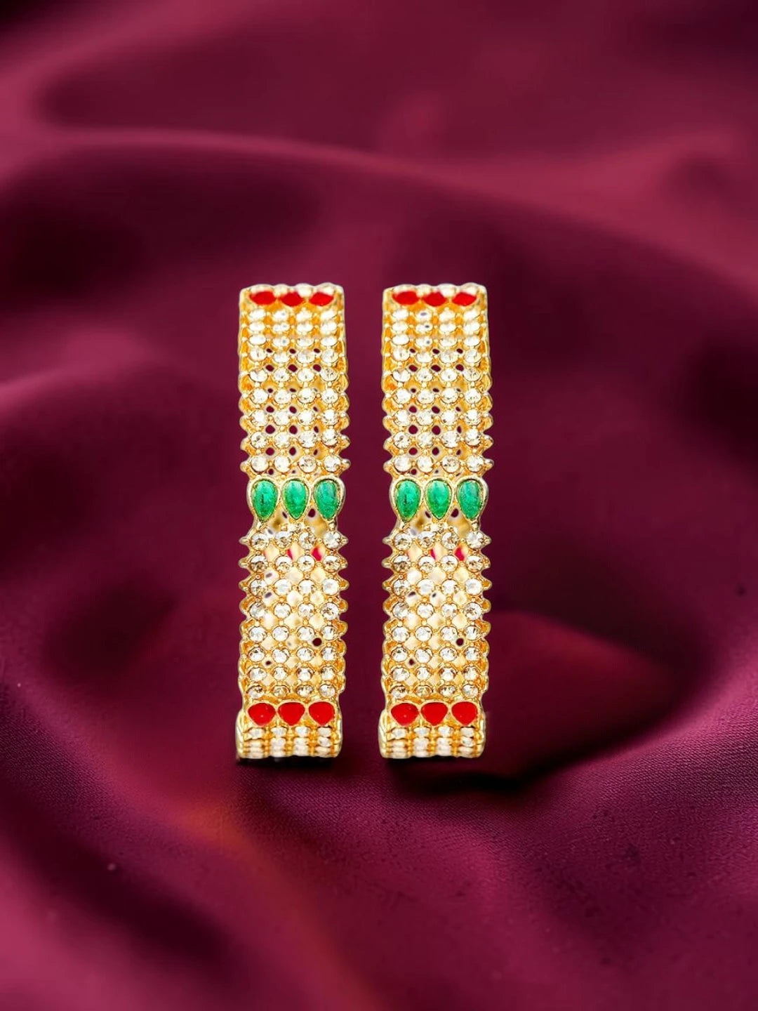 Set Of 2 Gold Plated With Stone Studded