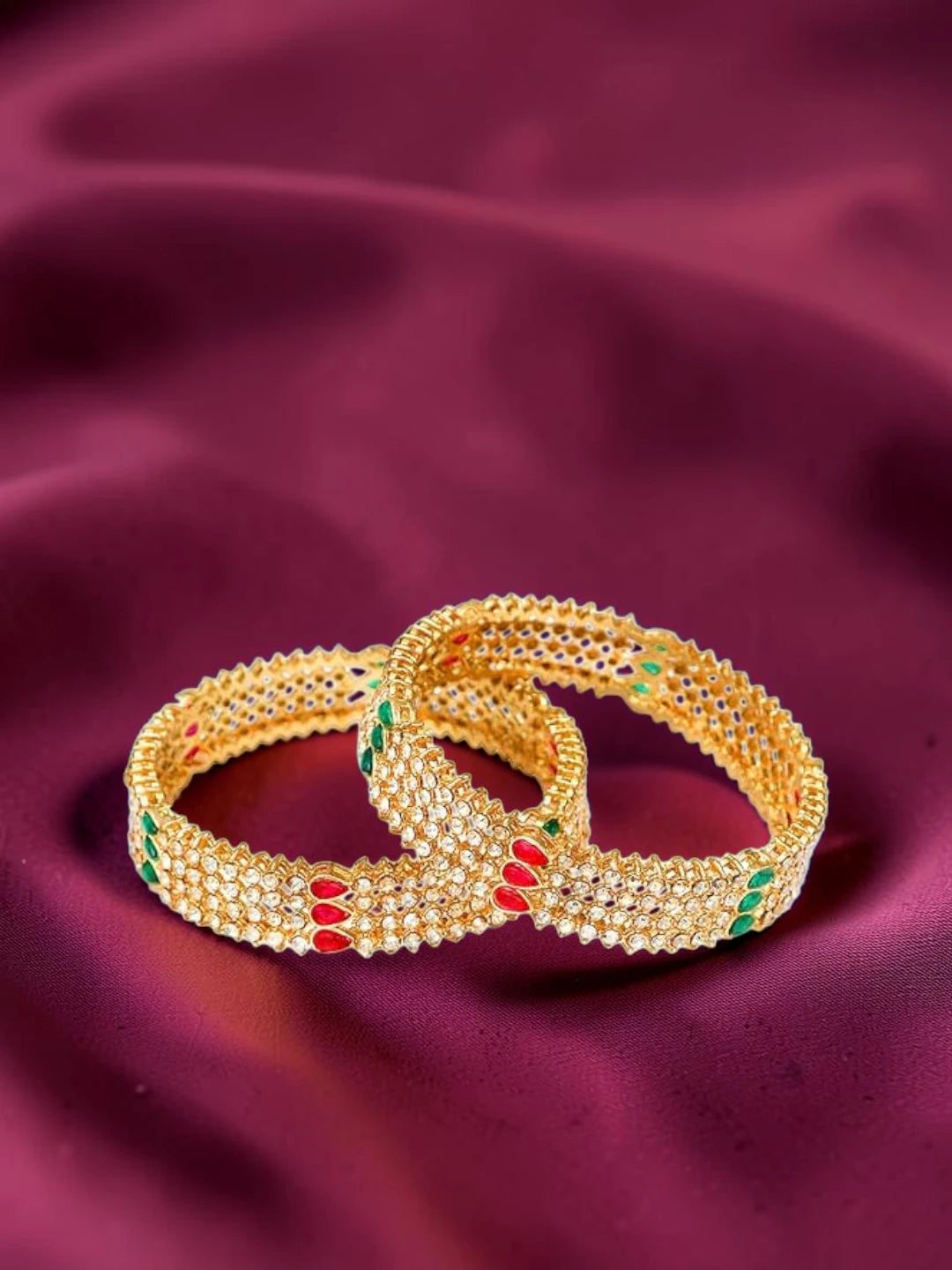 Set Of 2 Gold Plated With Stone Studded