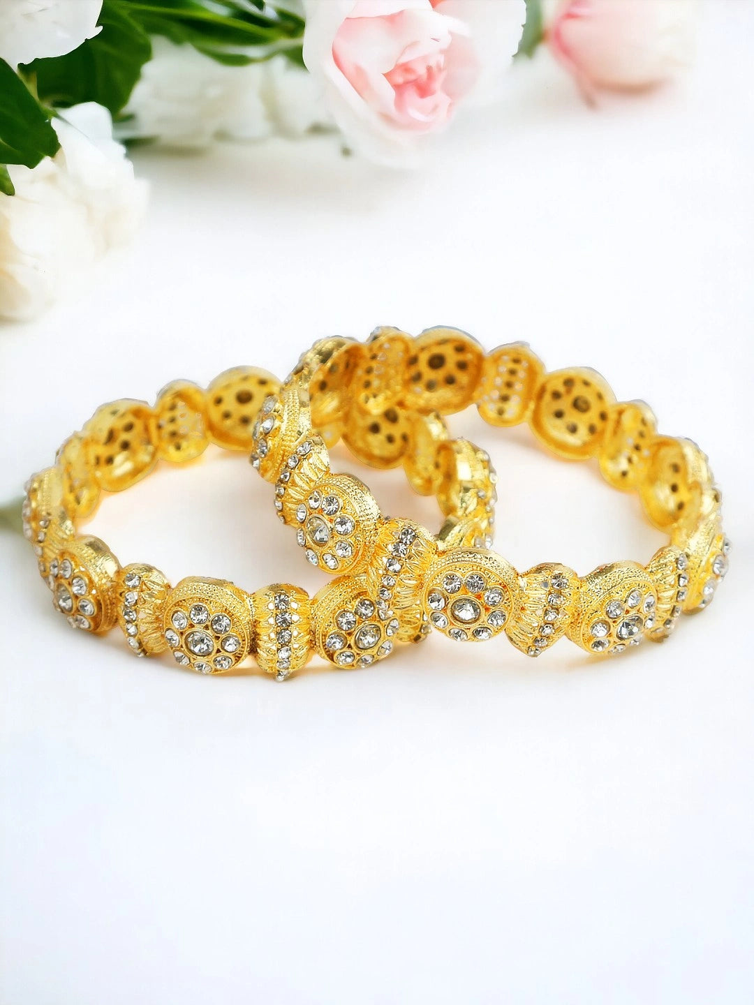 Rajwadi Style Gold Plated CZ Stone 3Pc Kada Bangle