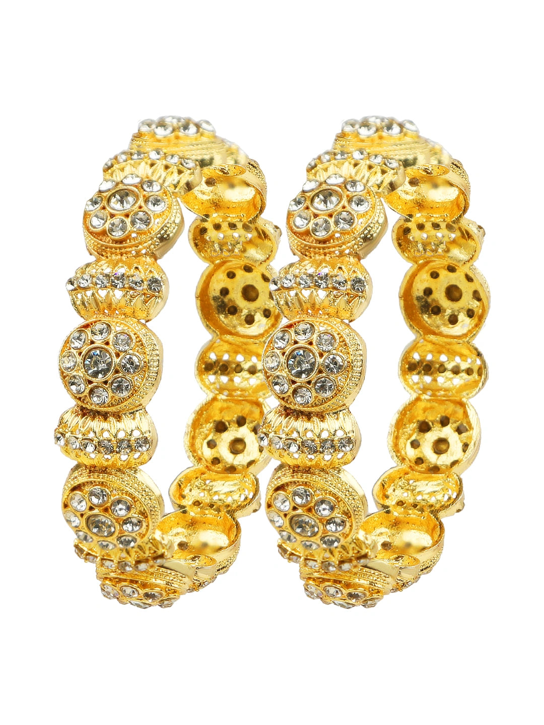 Rajwadi Style Gold Plated CZ Stone 3Pc Kada Bangle