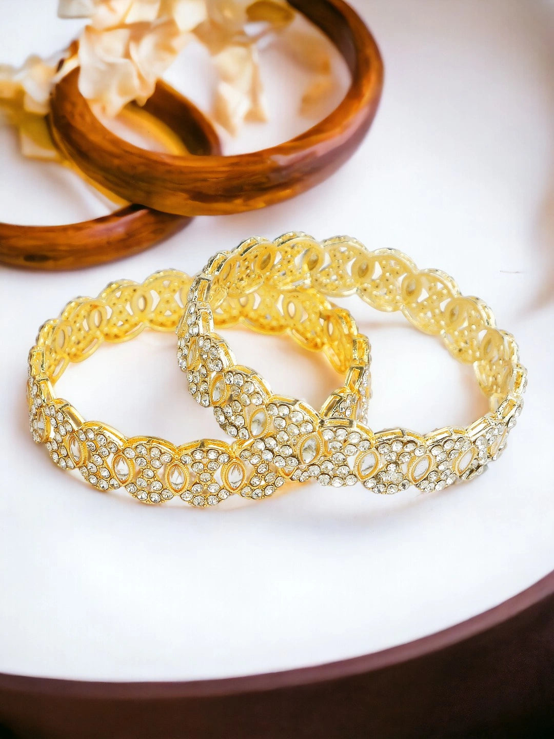 Circular Gold Plated Kundan CZ Stone 2Pc Kada Bangle