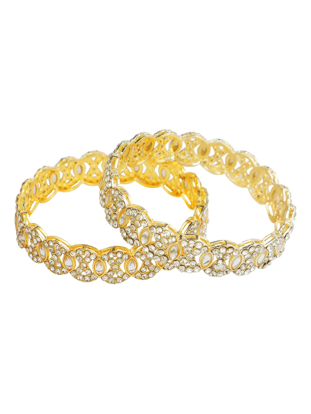 Circular Gold Plated Kundan CZ Stone 2Pc Kada Bangle