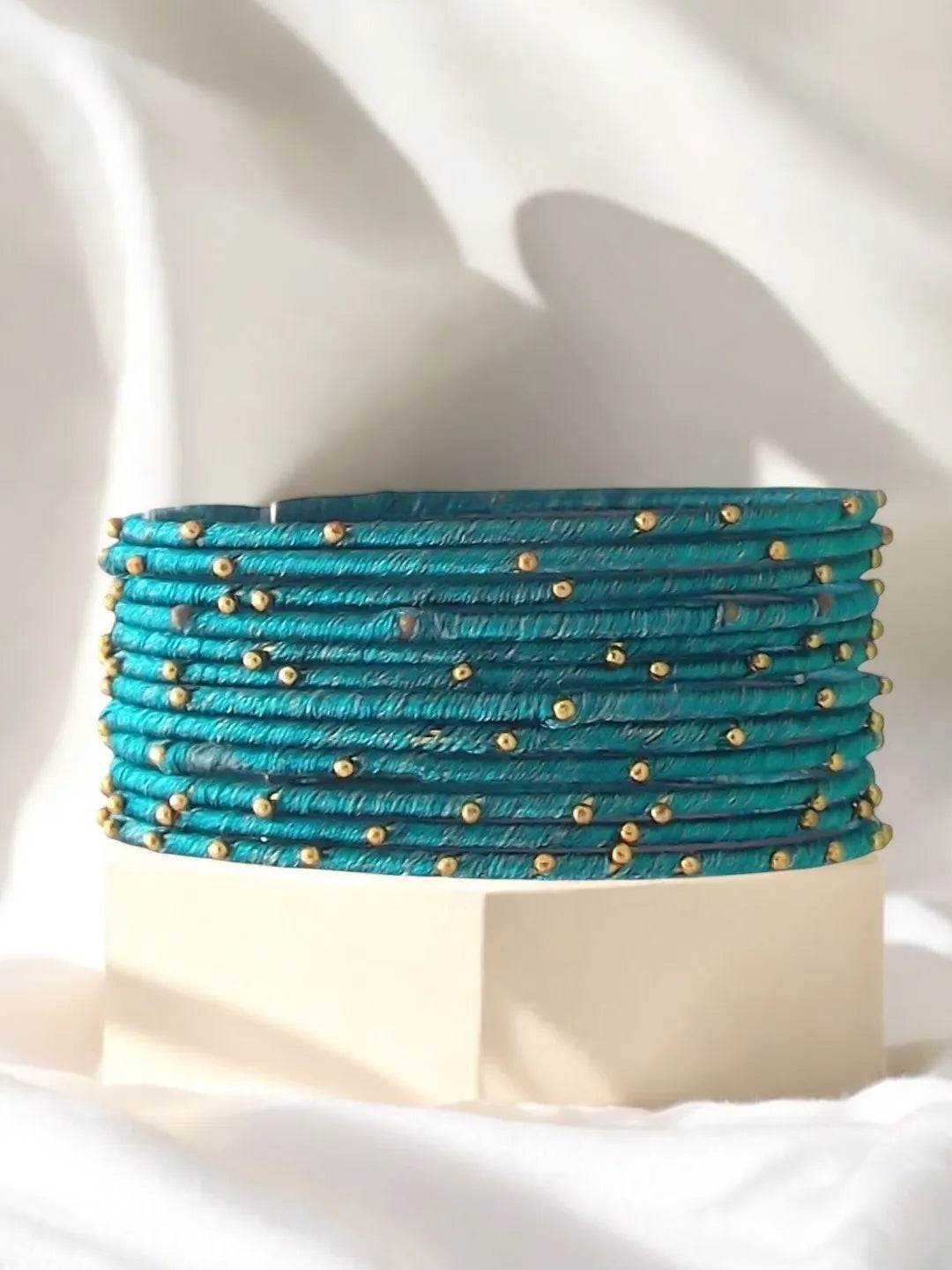 Set Of 12 Rama Silk Thread Bangles Set