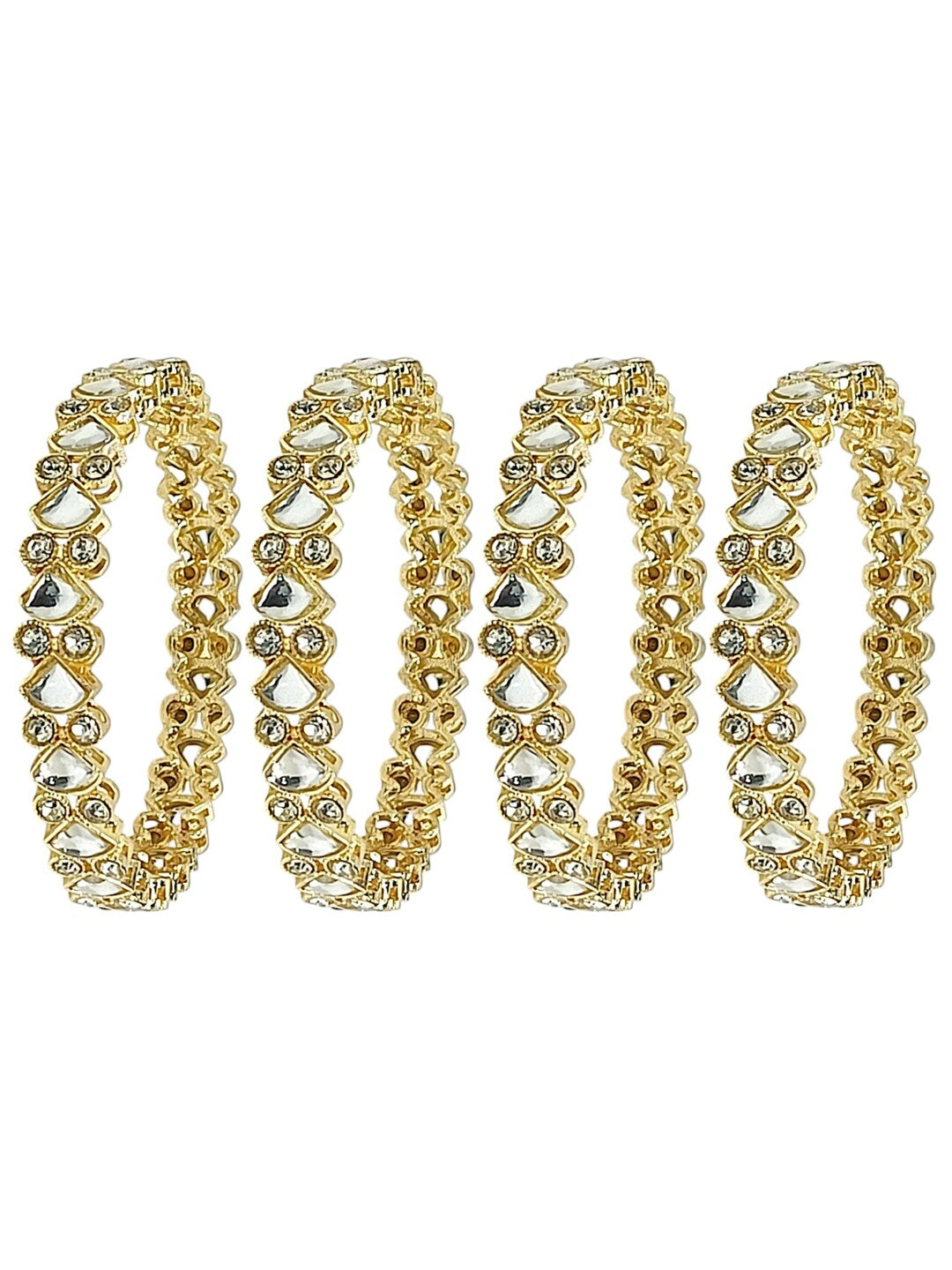 Set Of 4 Gold Plated Kundan Studded Bangle Set