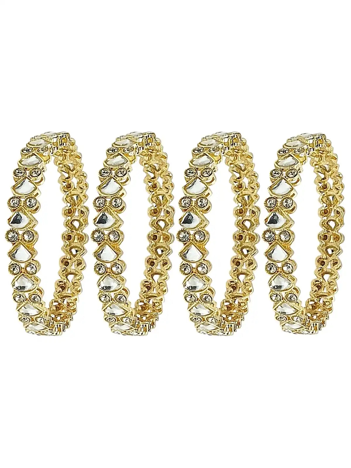 Set Of 4 Gold Plated Kundan Studded Bangle Set