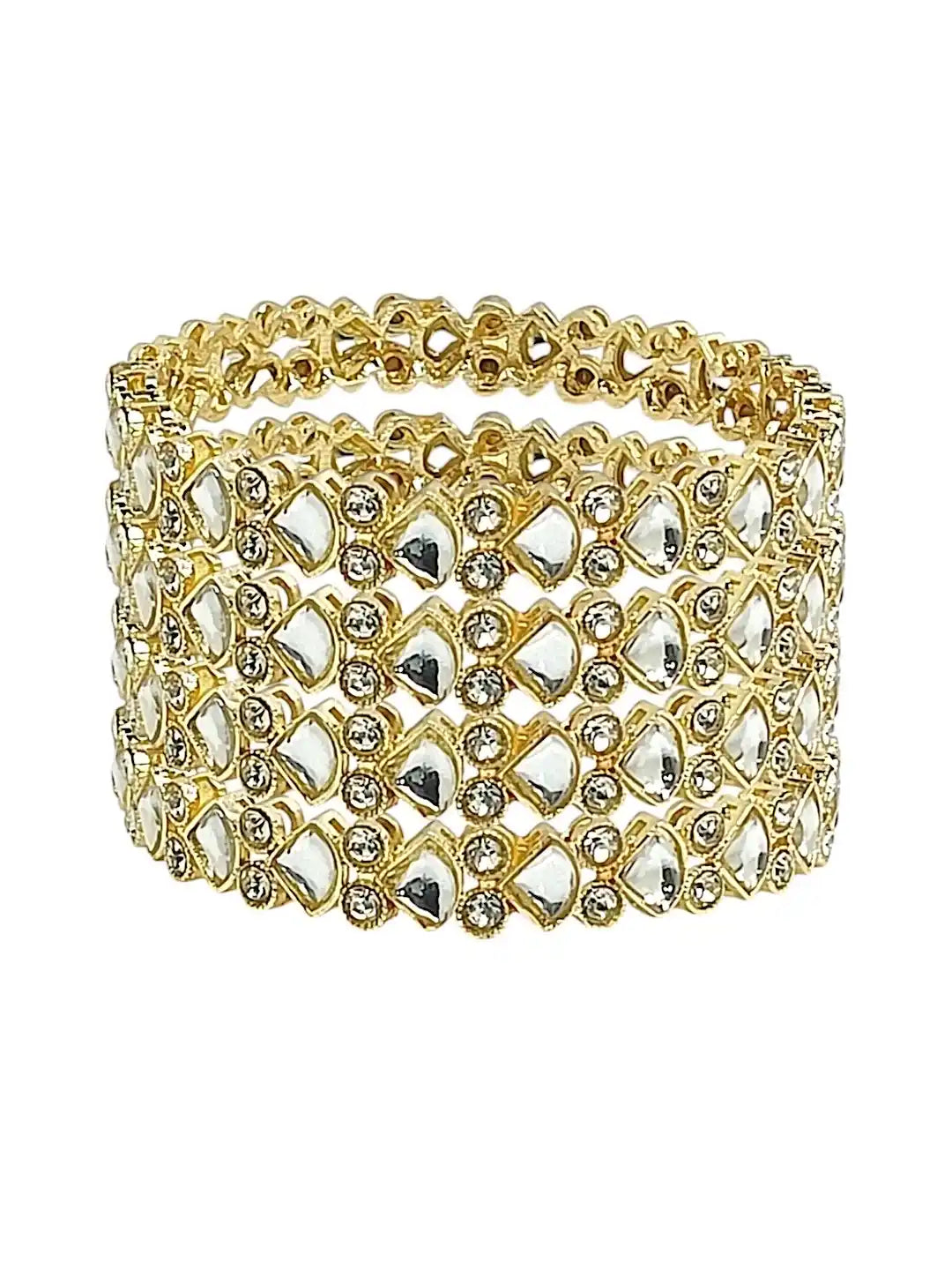 Set Of 4 Gold Plated Kundan Studded Bangle Set