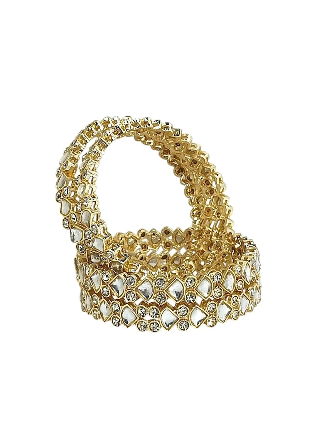 Set Of 4 Gold Plated Kundan Studded Bangle Set