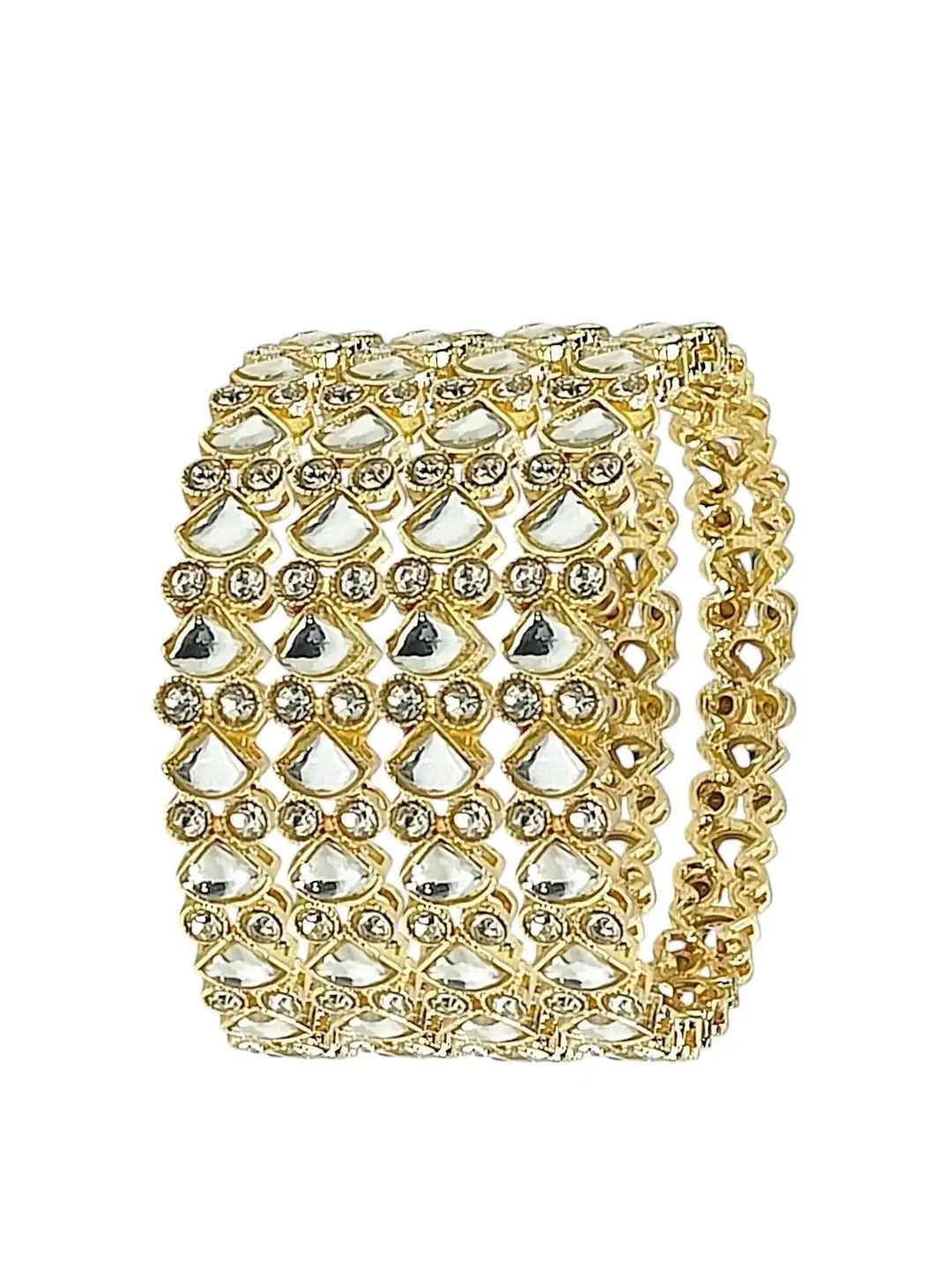 Set Of 4 Gold Plated Kundan Studded Bangle Set