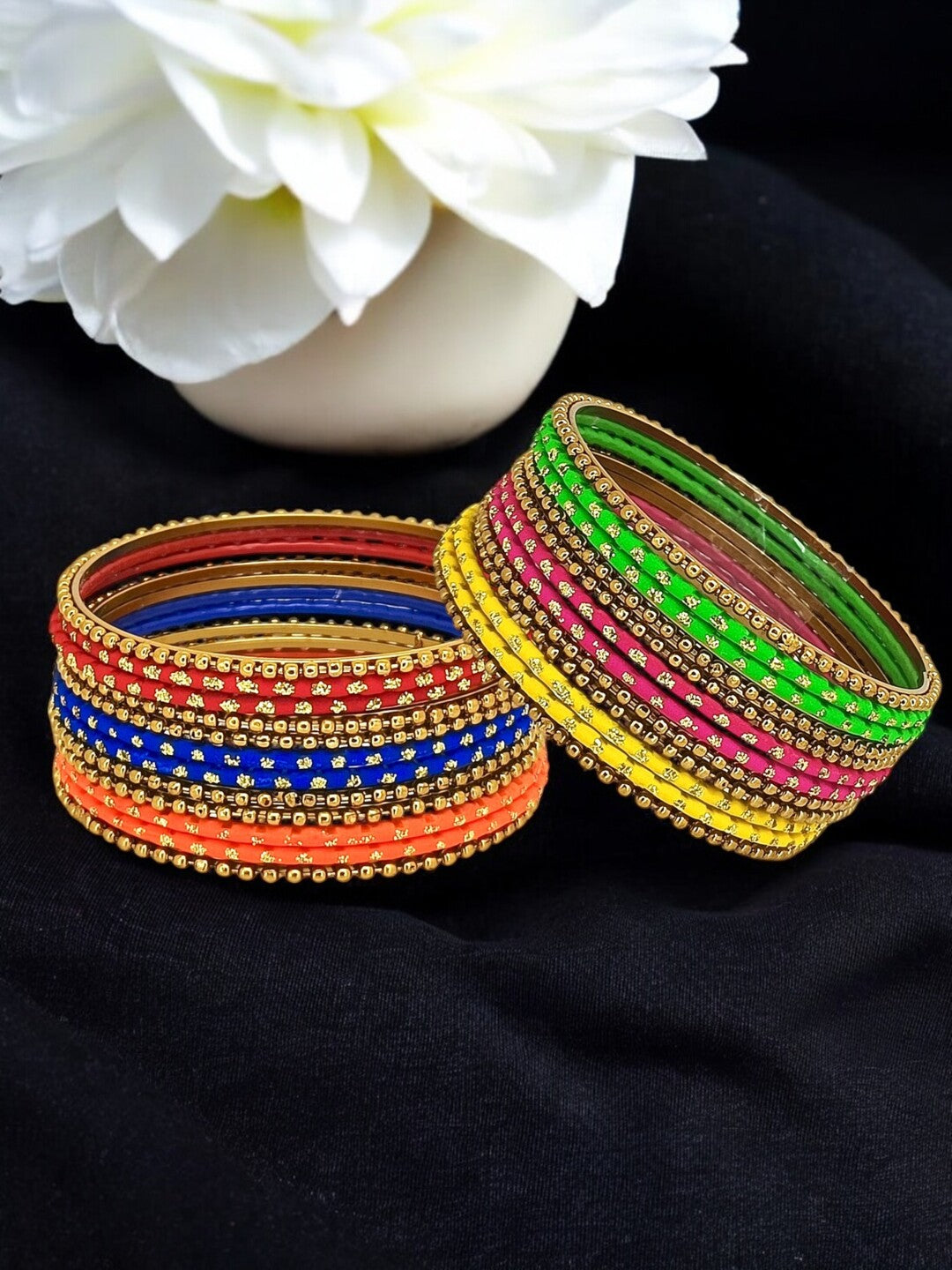 Set Of 24 Multicolour Ball Chain Metal Style Bangle Set