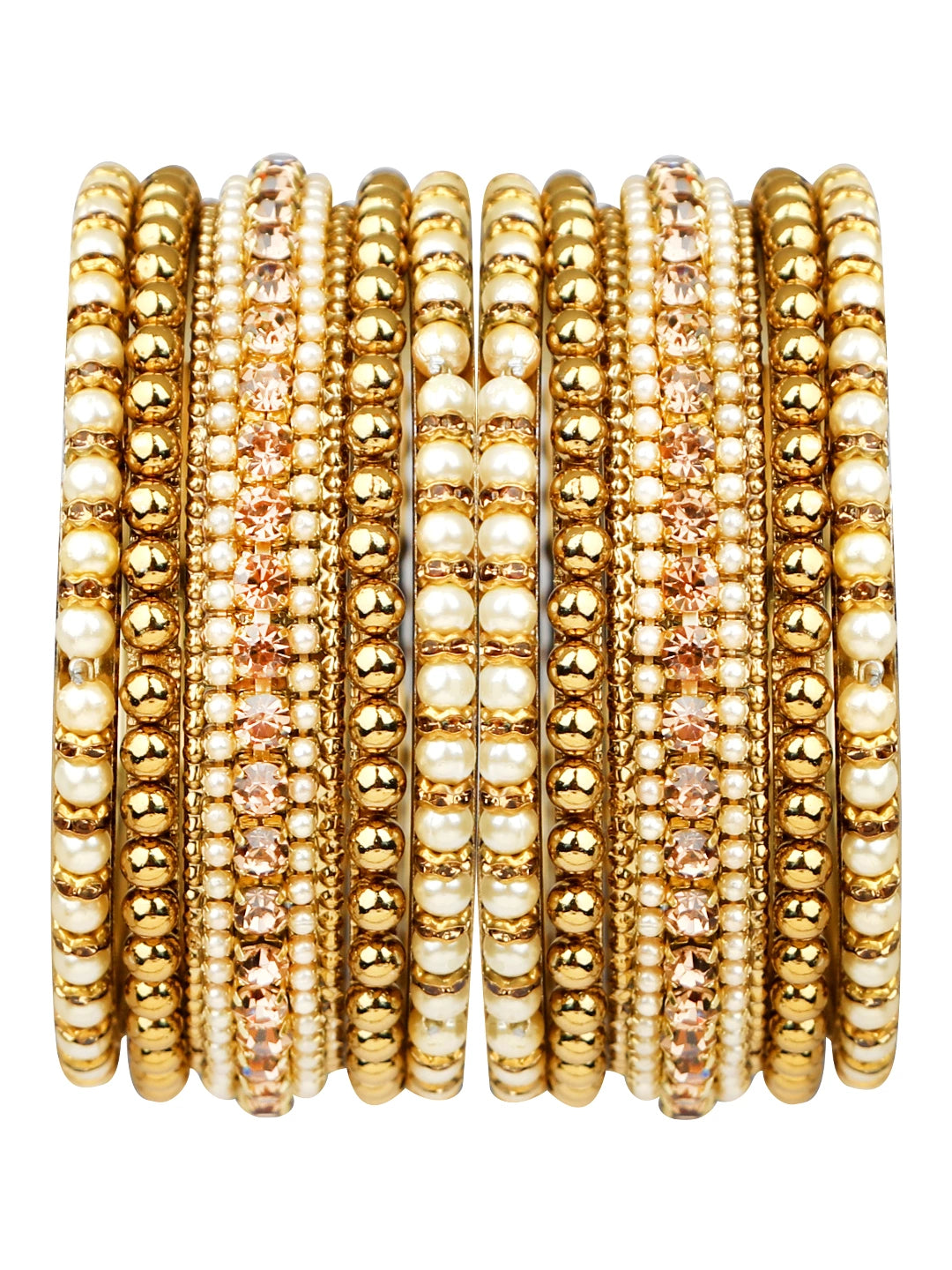 Antique Gold Plated Pearl Cz 10Pc Bangle Chuda