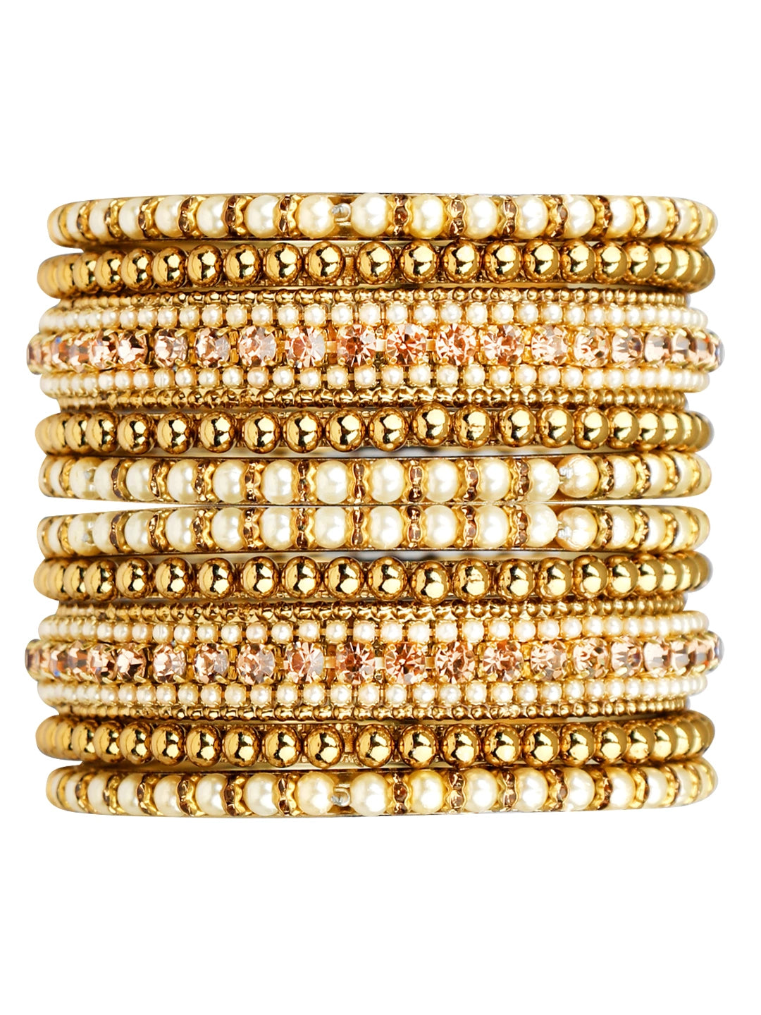Antique Gold Plated Pearl Cz 10Pc Bangle Chuda