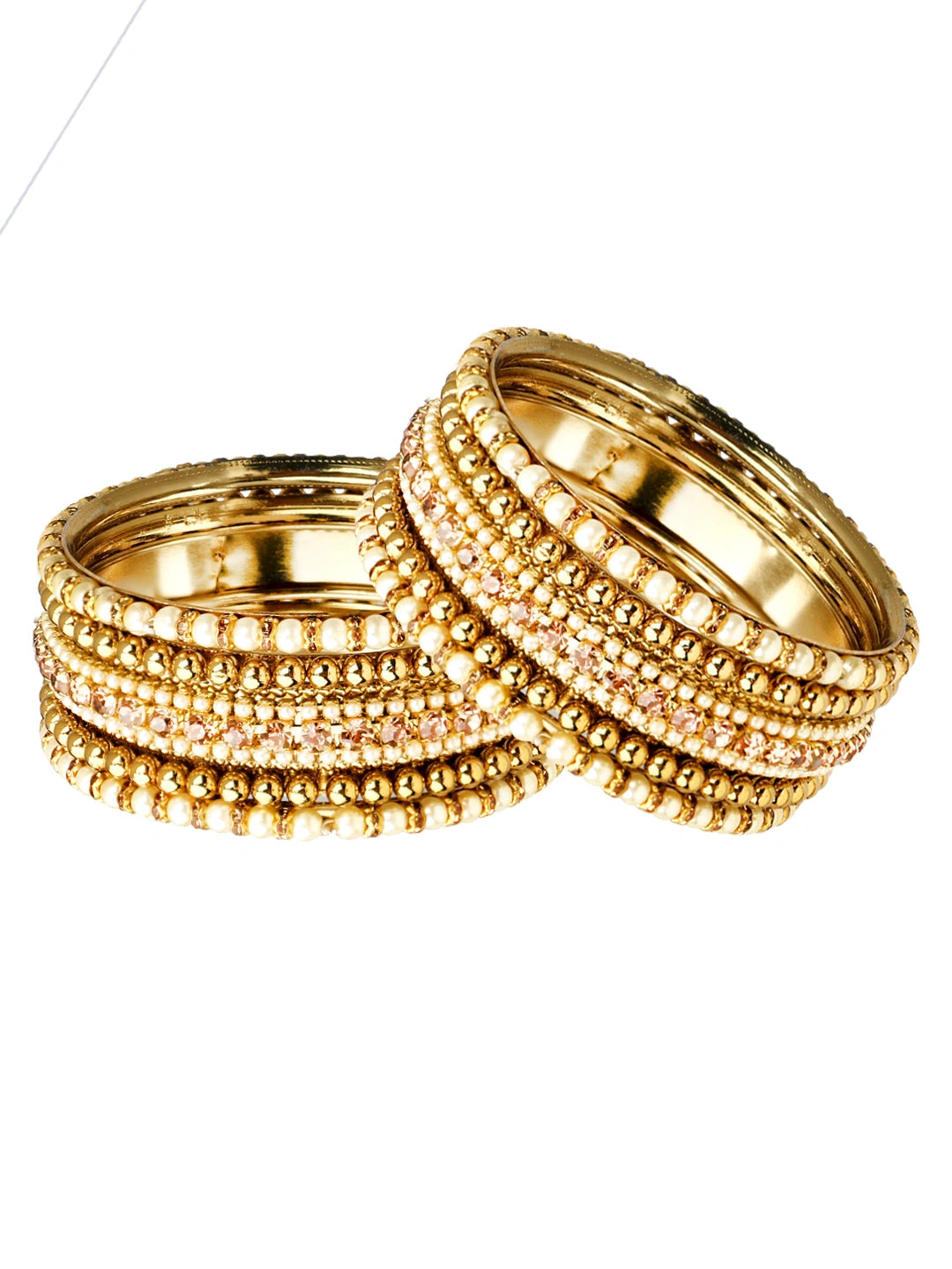 Antique Gold Plated Pearl Cz 10Pc Bangle Chuda