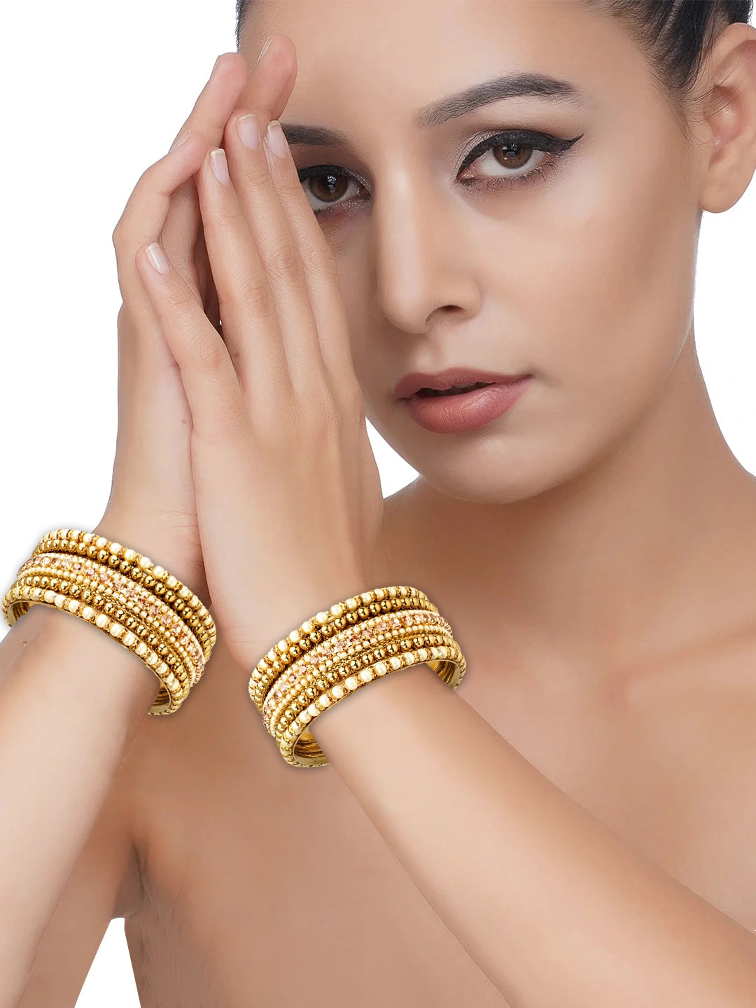Antique Gold Plated Pearl Cz 10Pc Bangle Chuda