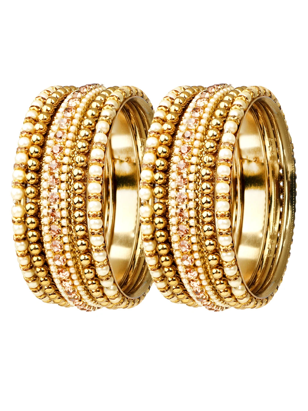 Antique Gold Plated Pearl Cz 10Pc Bangle Chuda