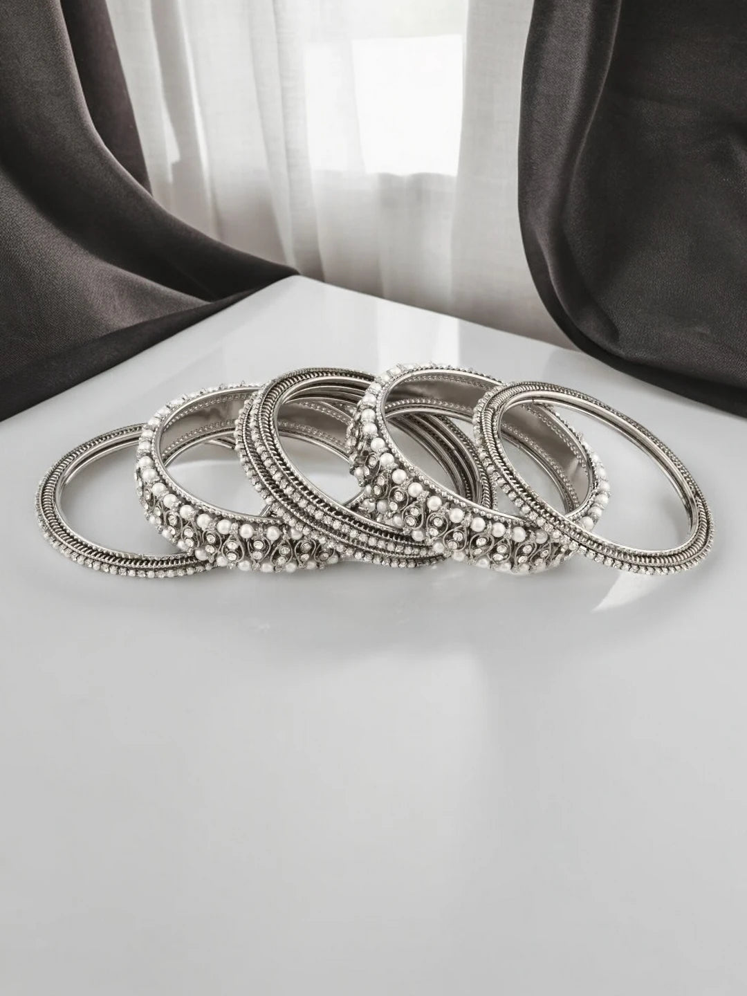 Silver Plated Pearl Bangles