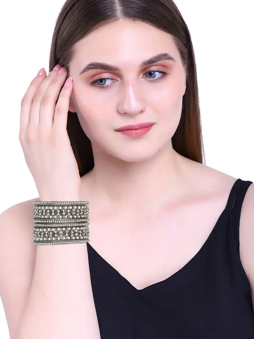 Silver Plated Pearl Bangles