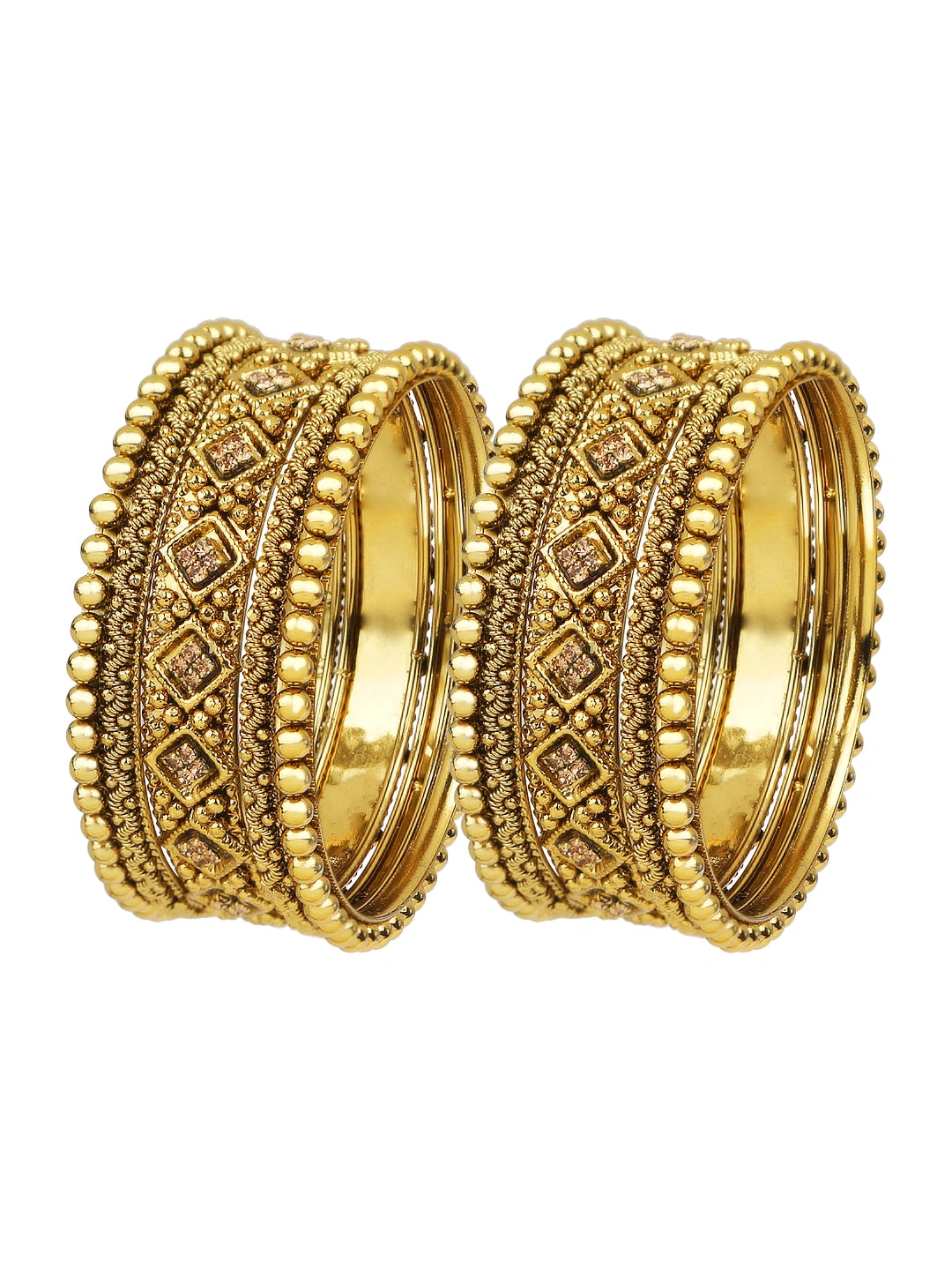 Antique Gold Plated CZ Stone 10Pc Chuda Bangle