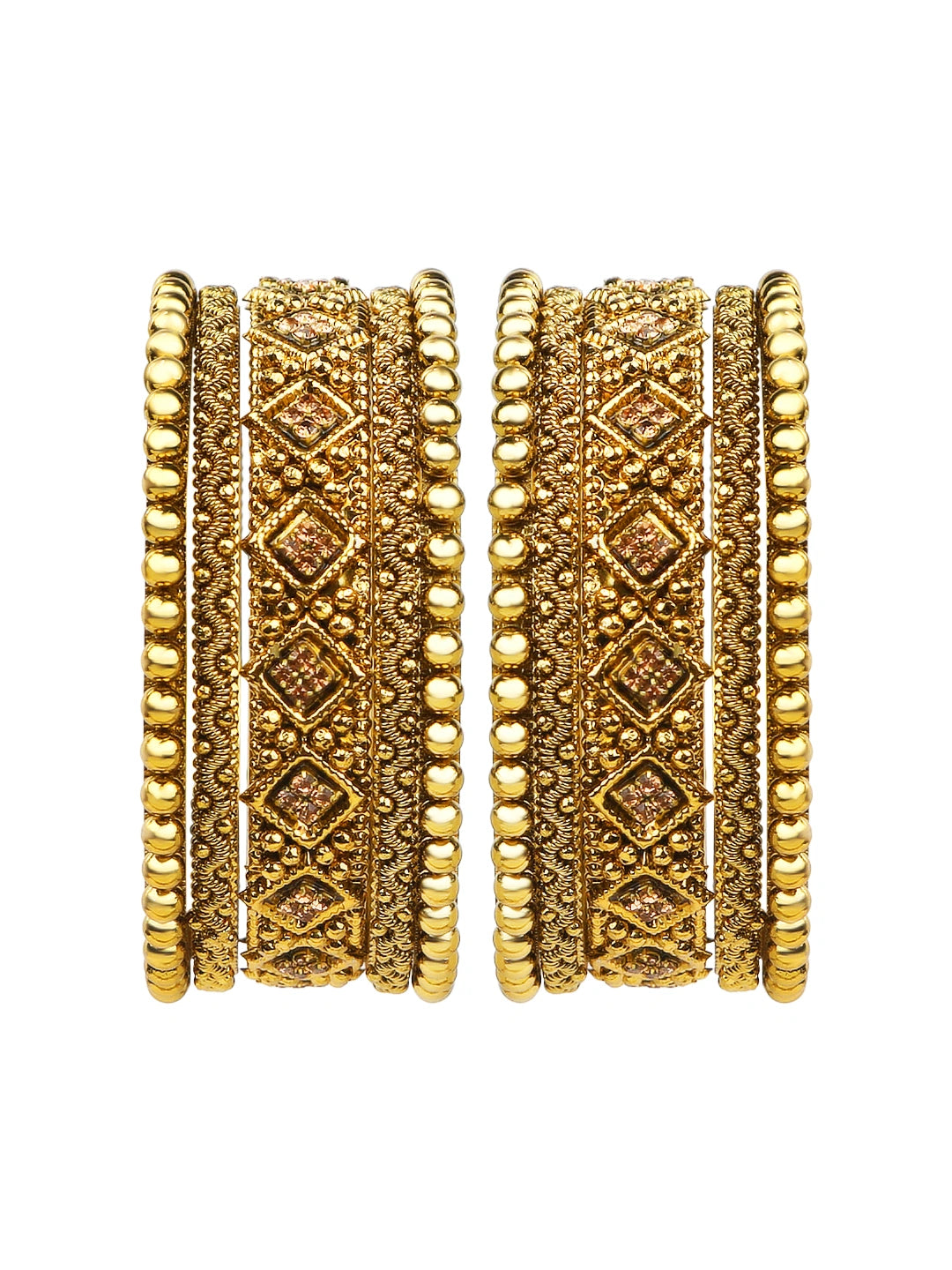 Antique Gold Plated CZ Stone 10Pc Chuda Bangle