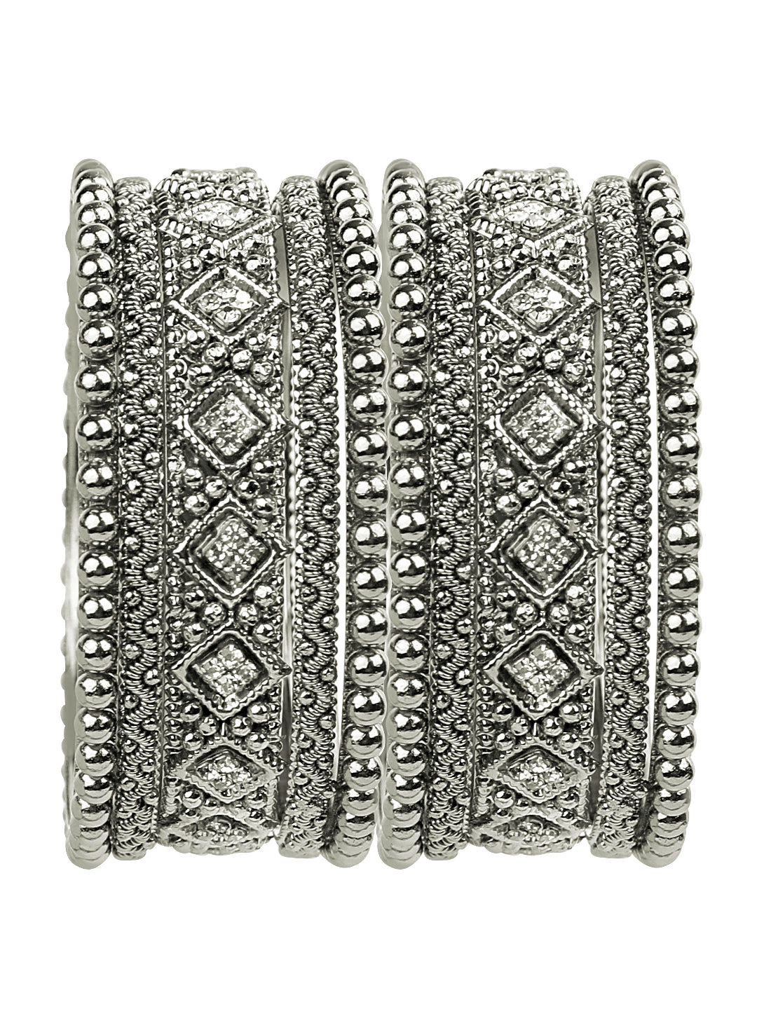Silver Oxidized CZ Stone 10Pc Chuda Bangle