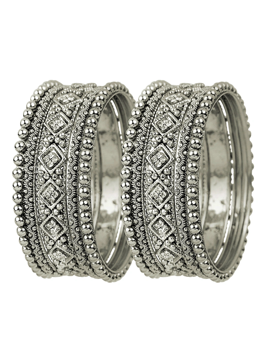 Silver Oxidized CZ Stone 10Pc Chuda Bangle