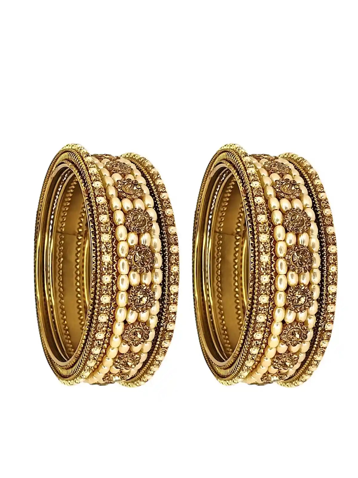 Set Of 6 Gold Plated Beads Embellished Traditional Bangle Set