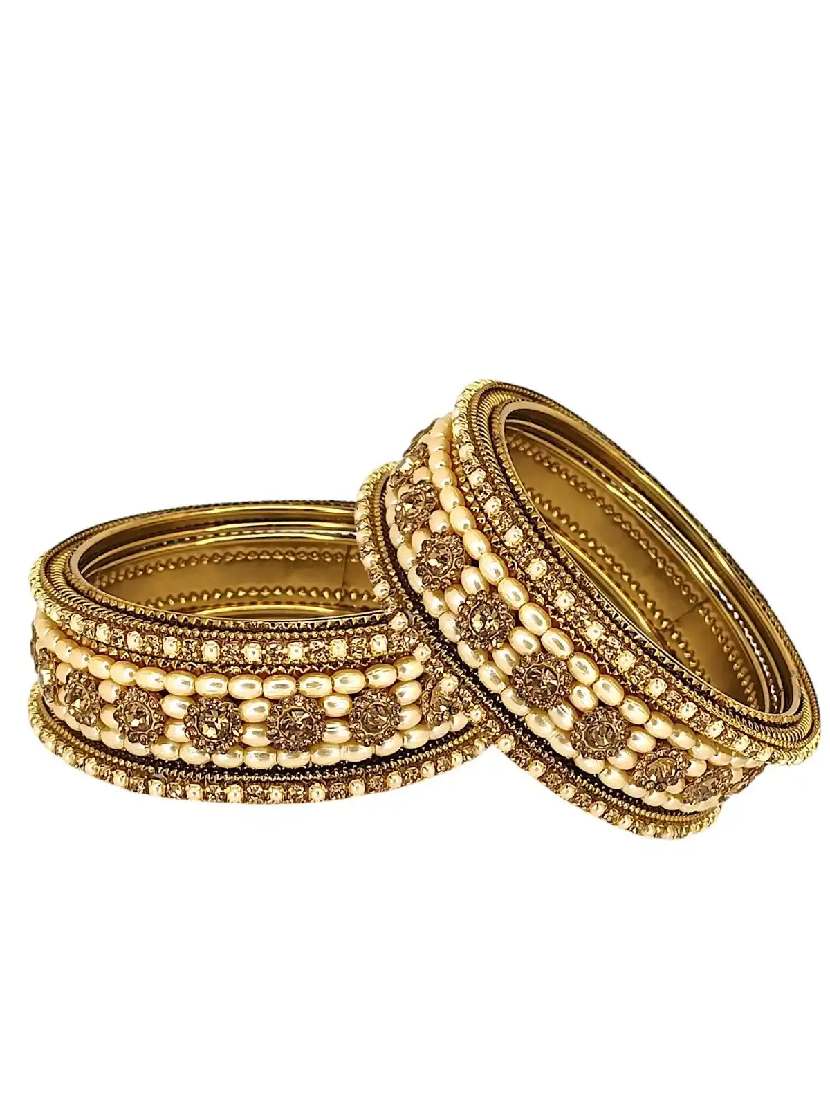Set Of 6 Gold Plated Beads Embellished Traditional Bangle Set