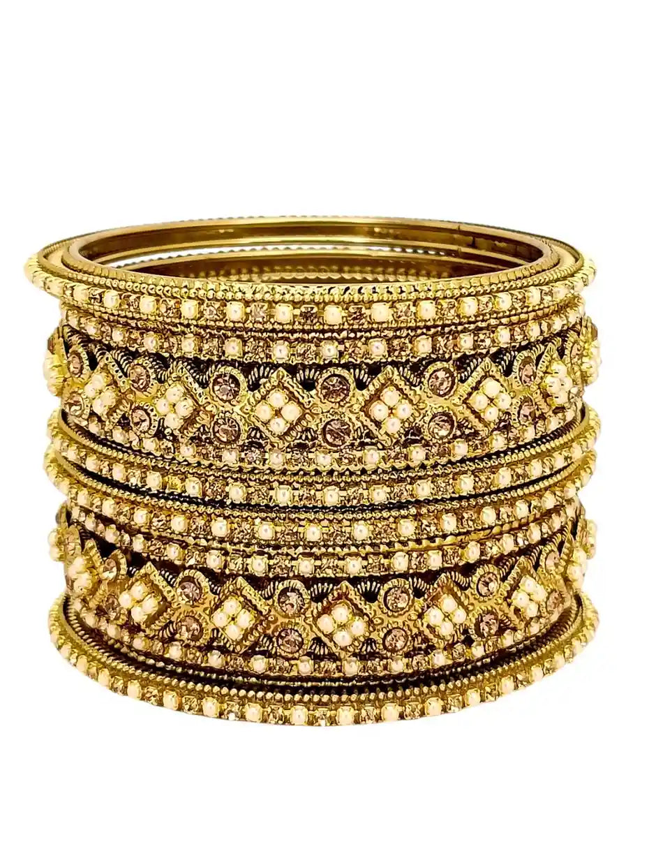 Set of 6 Gold Plated Beads Embellished Chuda Set