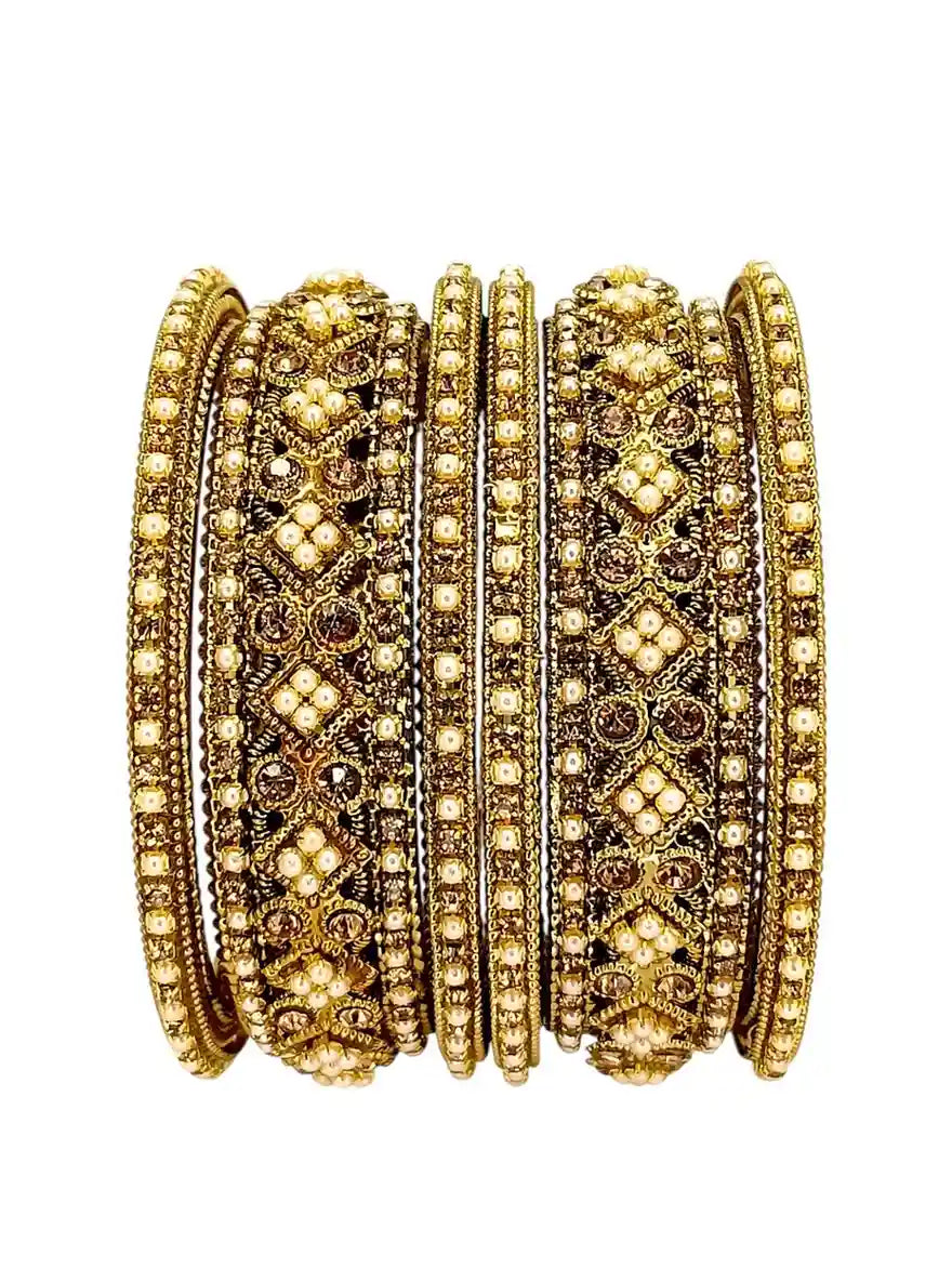 Set of 6 Gold Plated Beads Embellished Chuda Set