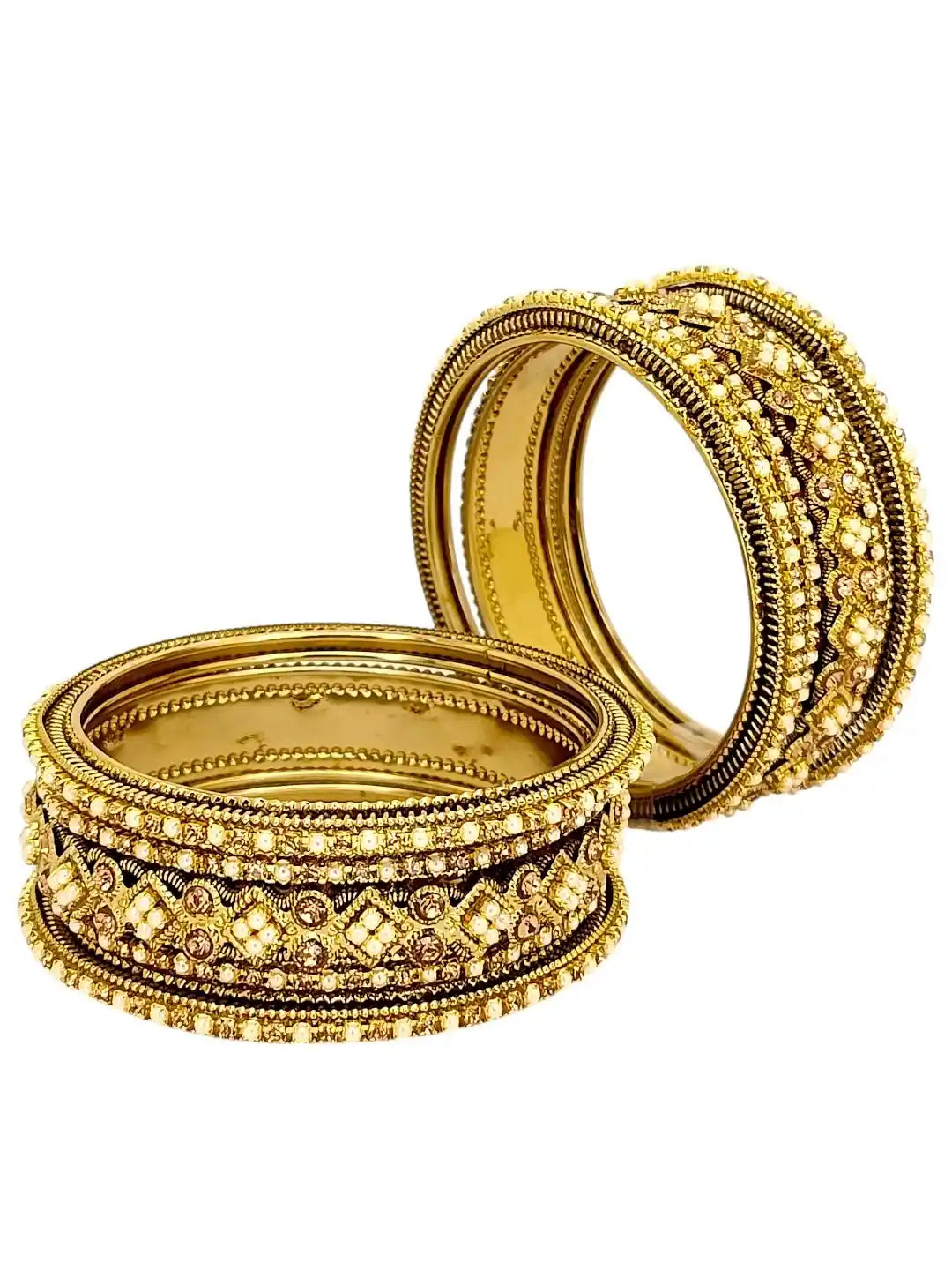 Set of 6 Gold Plated Beads Embellished Chuda Set