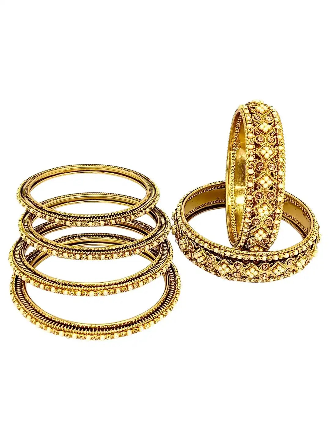 Set of 6 Gold Plated Beads Embellished Chuda Set