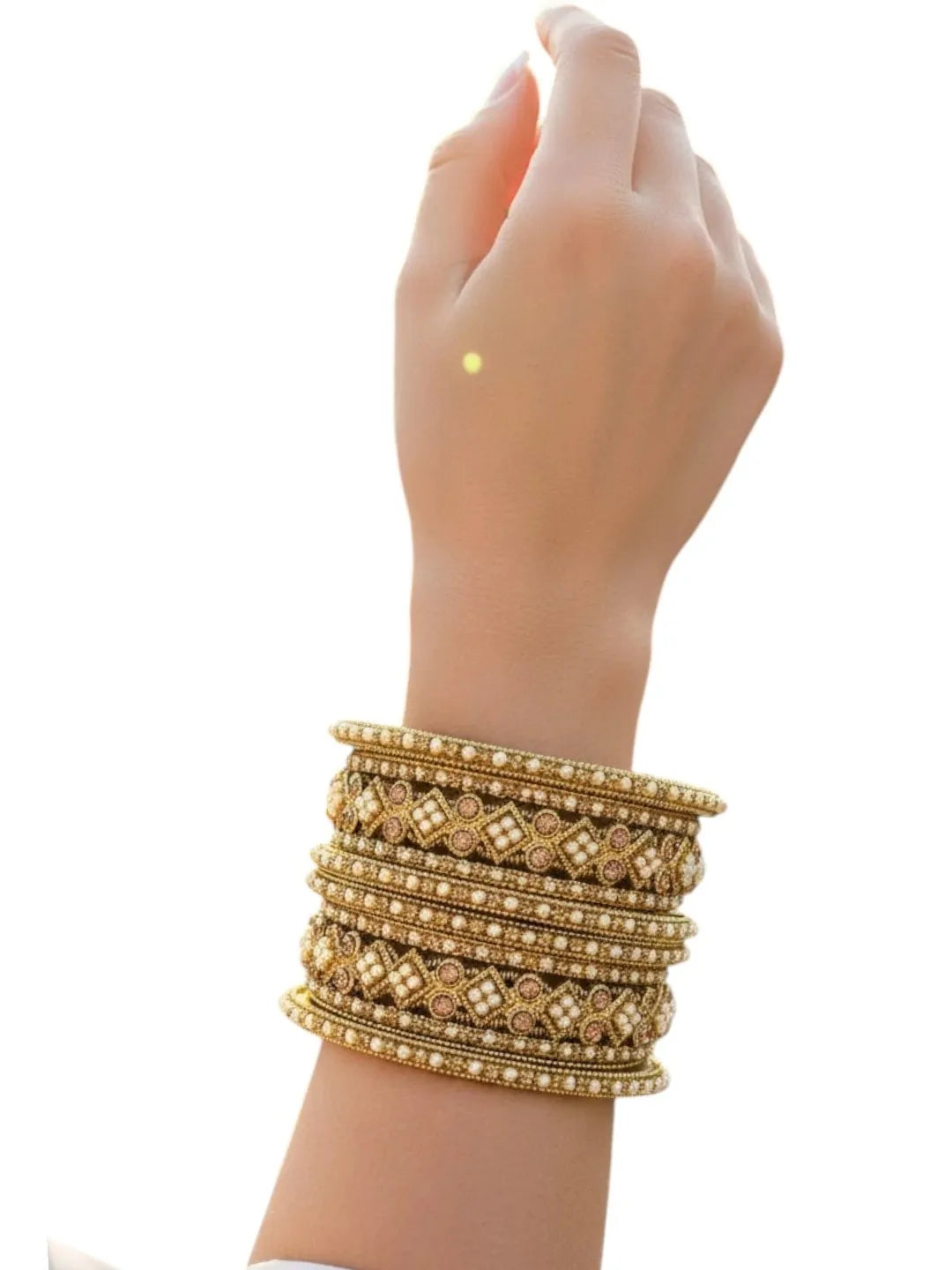 Set of 6 Gold Plated Beads Embellished Chuda Set